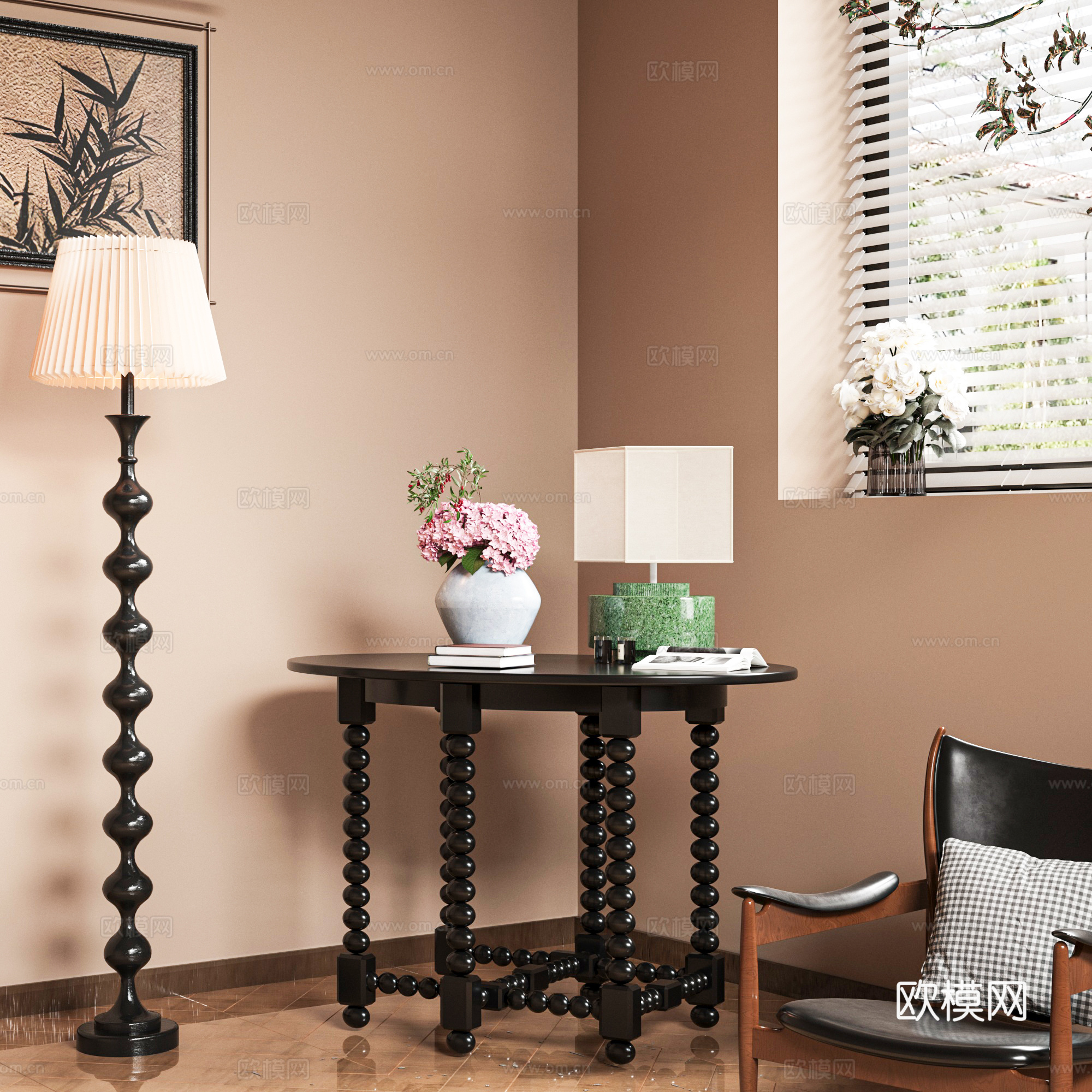 端景玄关柜 边柜 复古桌子 落地灯 休闲椅3d模型