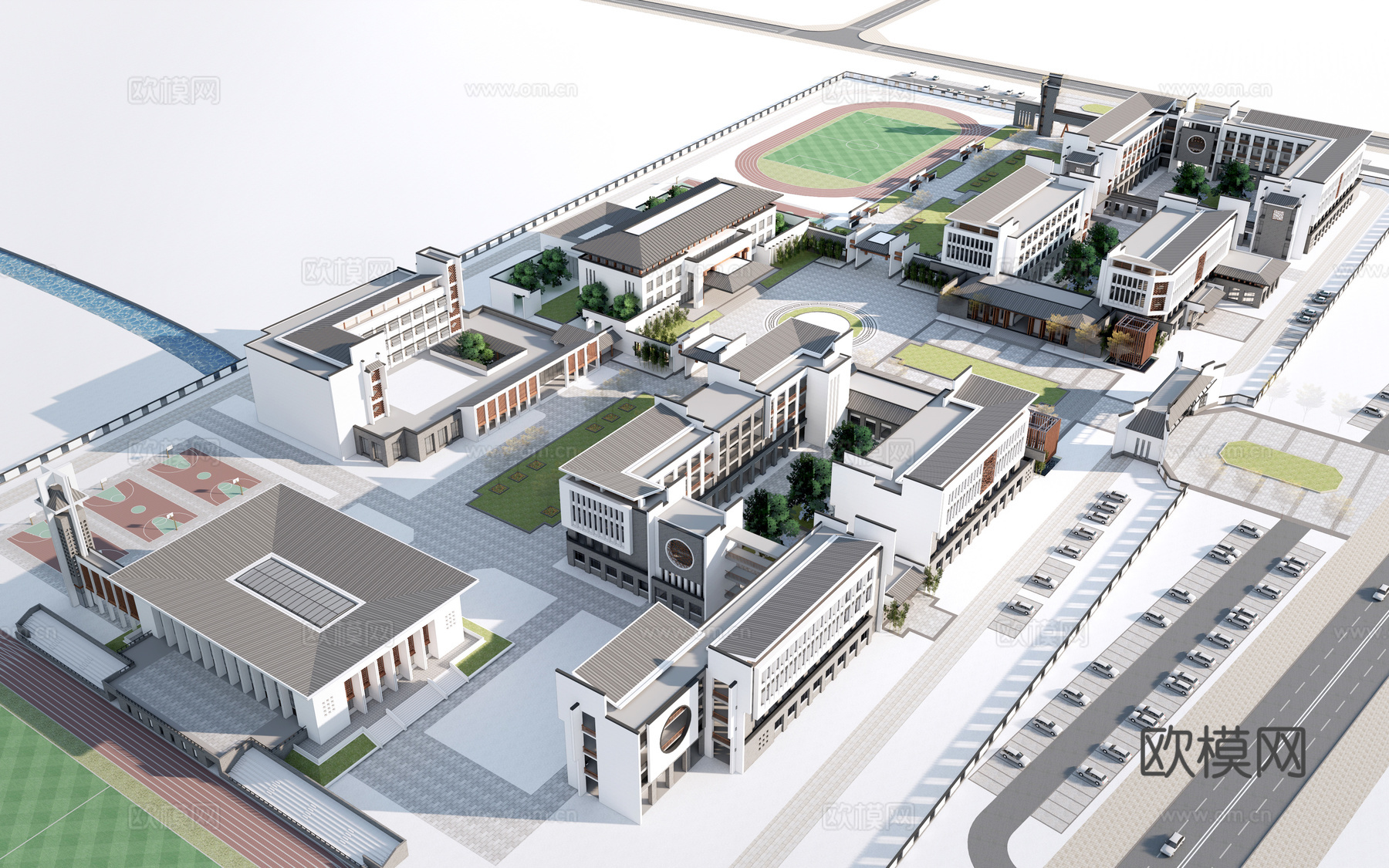 现代学校建筑 教学楼建筑 中小学建筑 行政楼 办公楼su模型