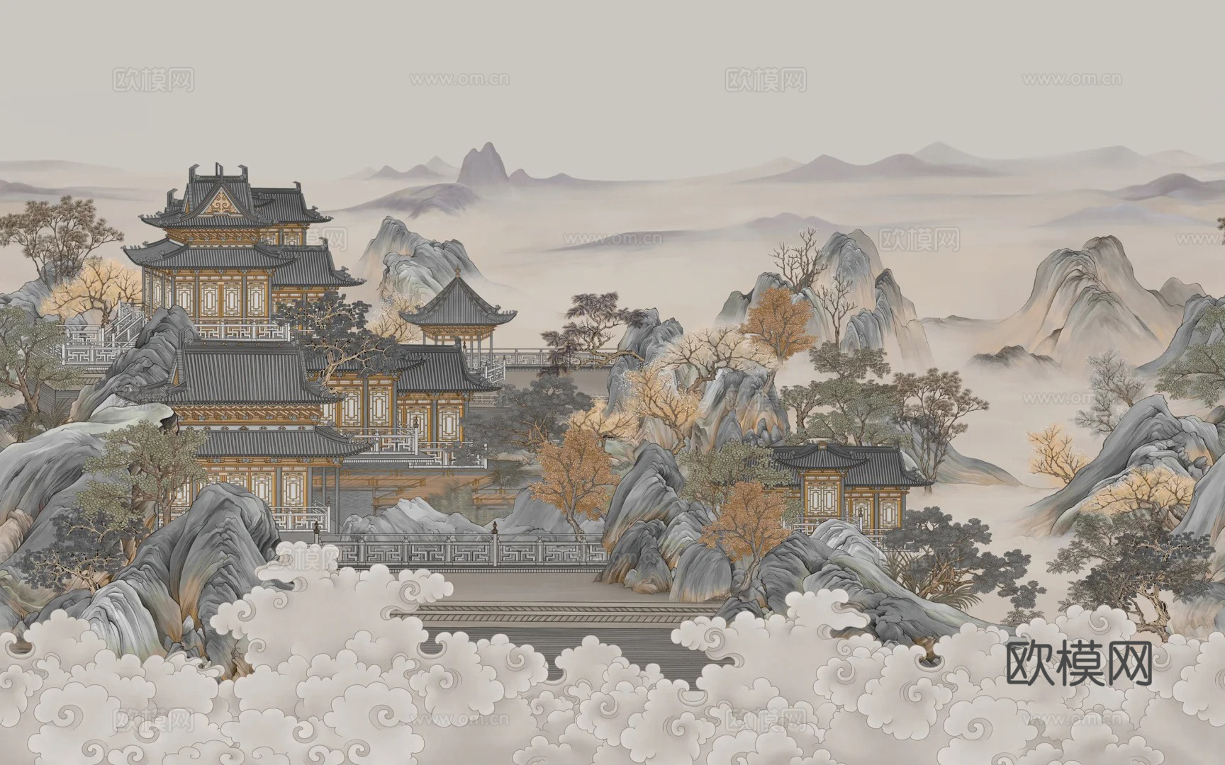 新中式壁画贴图