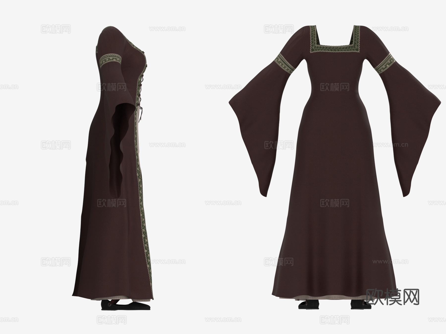 连衣裙 长袍 中世纪服装 系带裙 复古裙 套装 鞋子 女性服3d模型