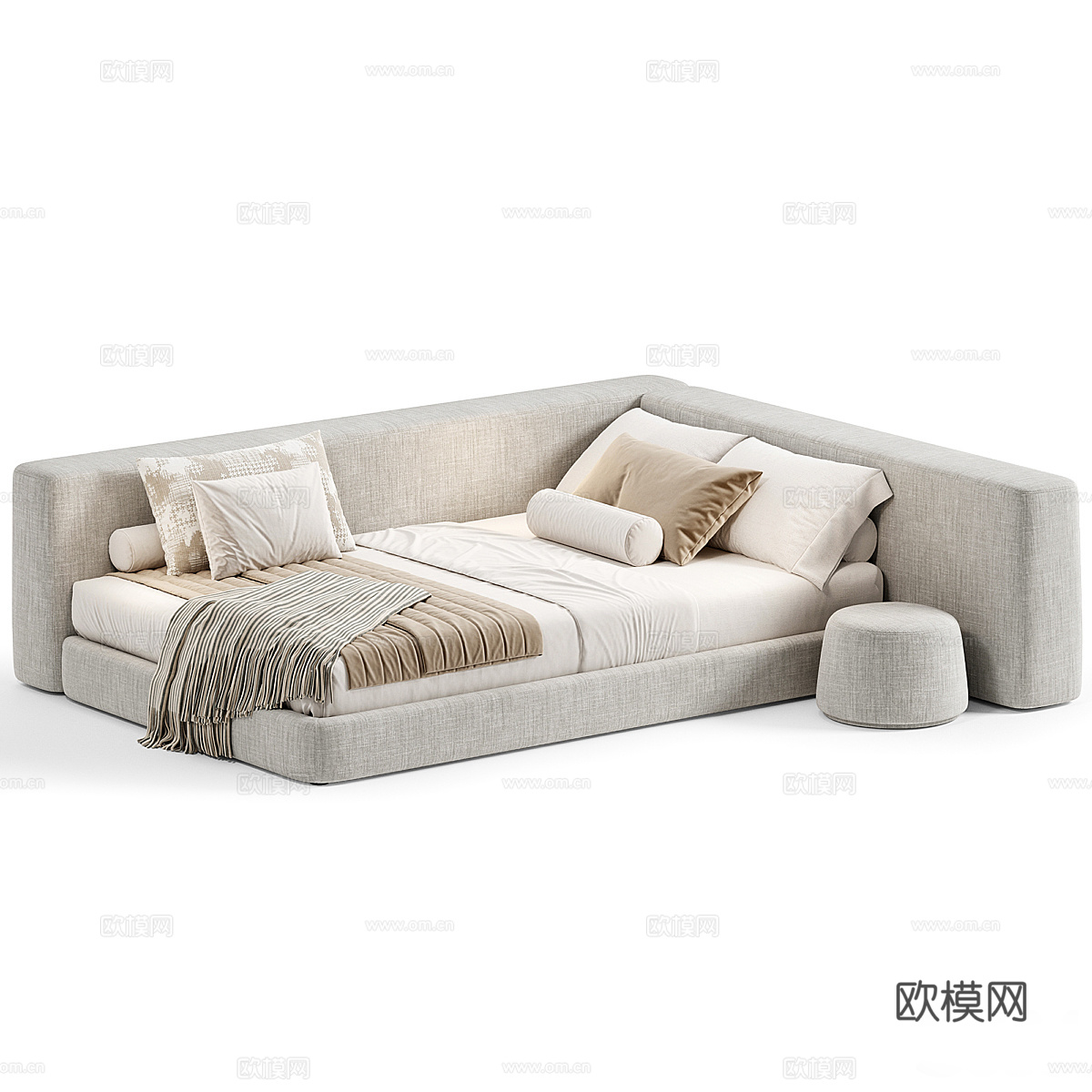 现代奶油风儿童布艺沙发床3d模型