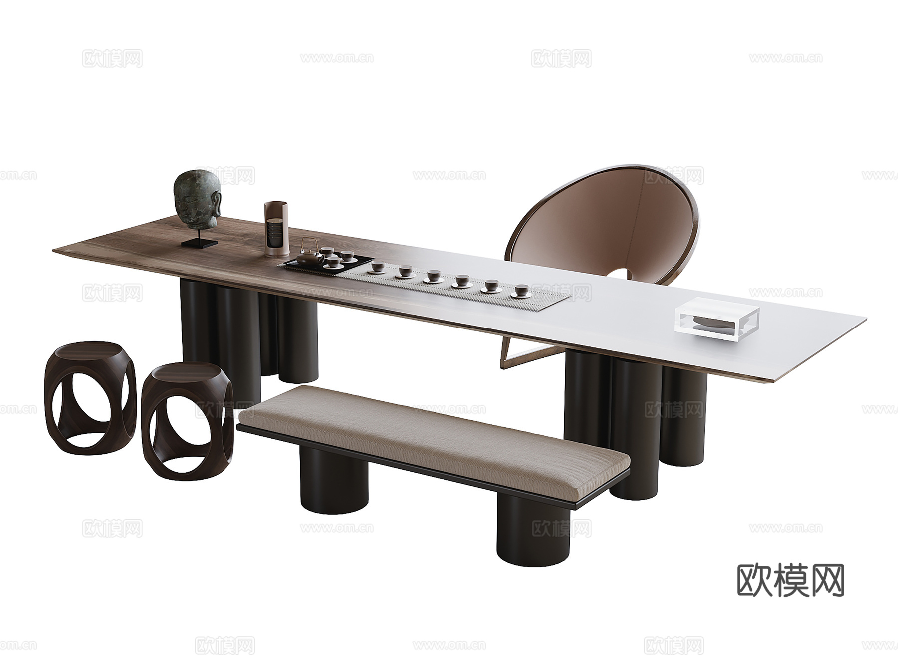 现代茶桌椅 茶具3d模型
