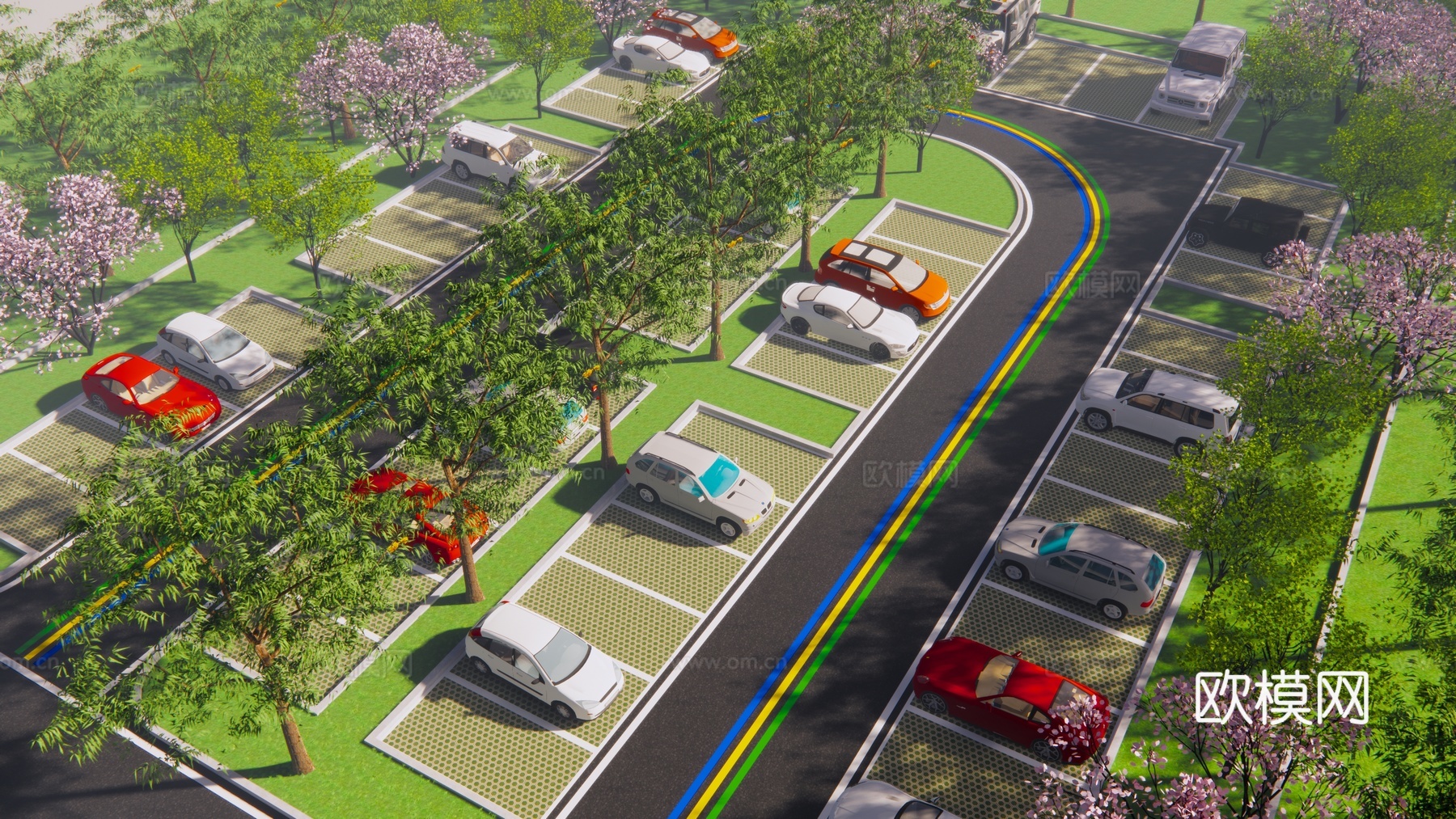 现代停车场  户外生态停车场su模型