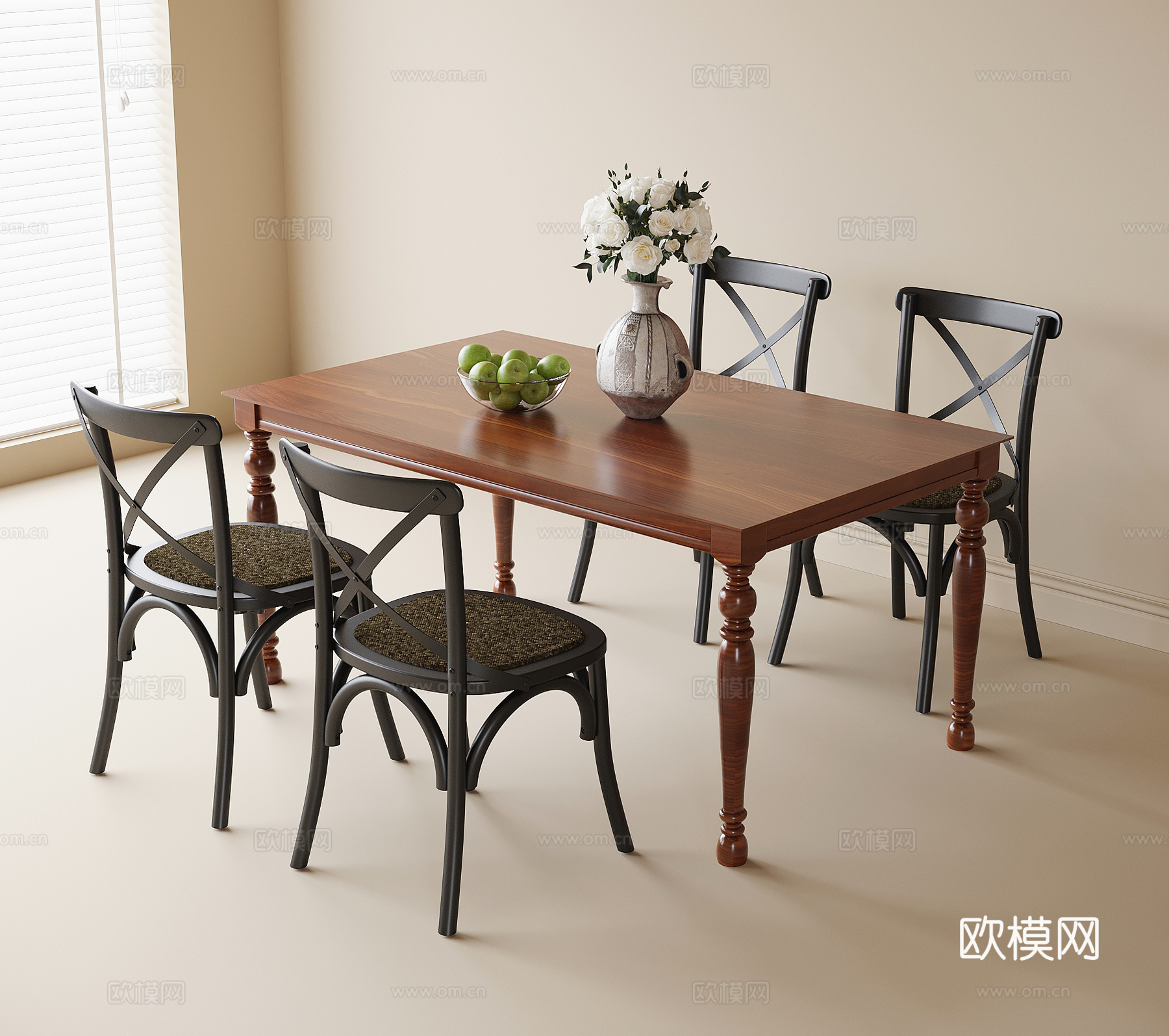 法式餐桌椅 餐椅 单椅 餐桌3d模型