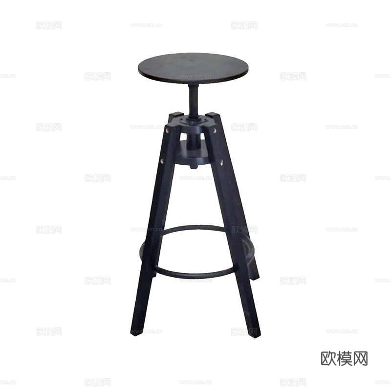 北欧金属吧凳户外椅子复古实木可调节凳餐椅可升降高脚吧台凳 达su模型