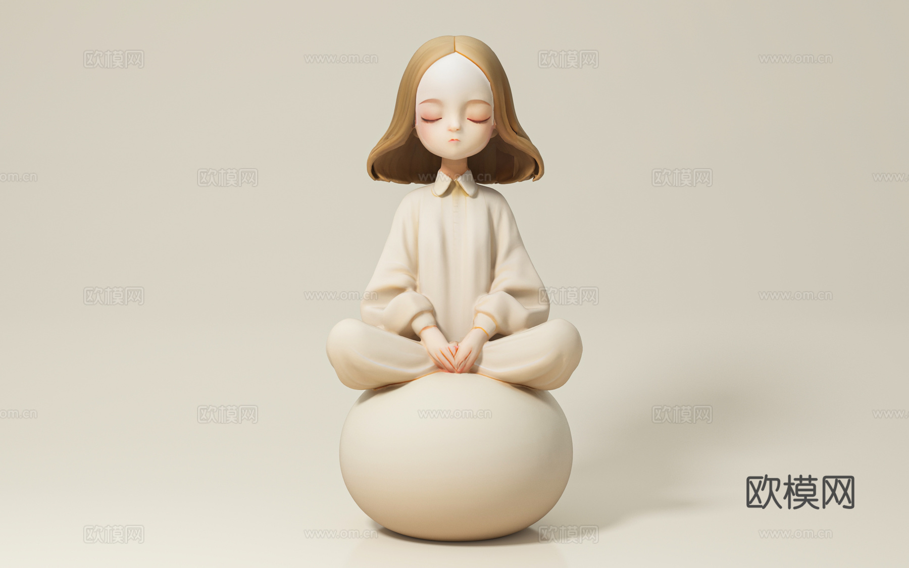 冥想少女 女孩 人物 女人 唯美 卡通 美陈 手办 摆件 道3d模型
