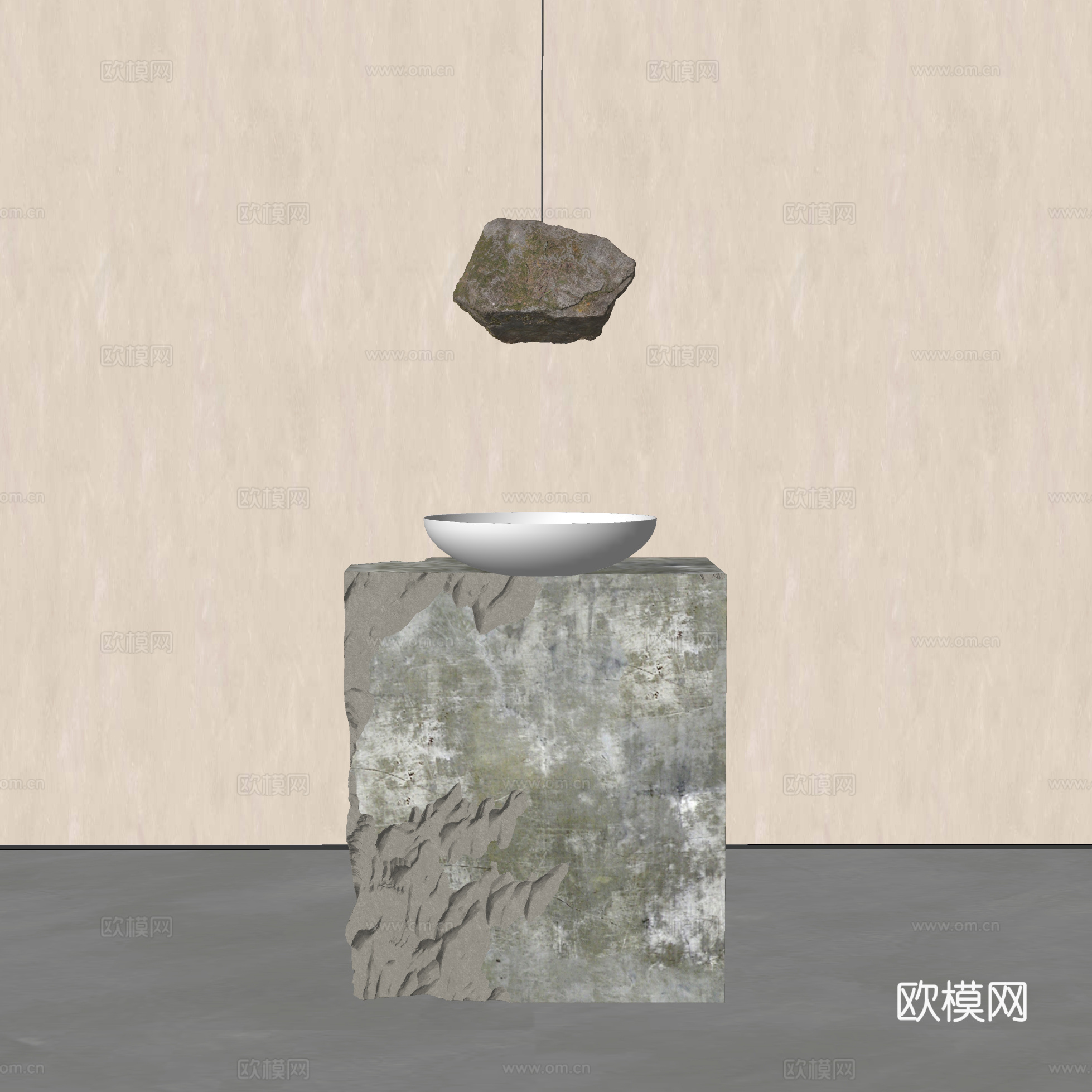 现代石头雕塑摆件 石头艺术装置 毛石 石头 装置su模型