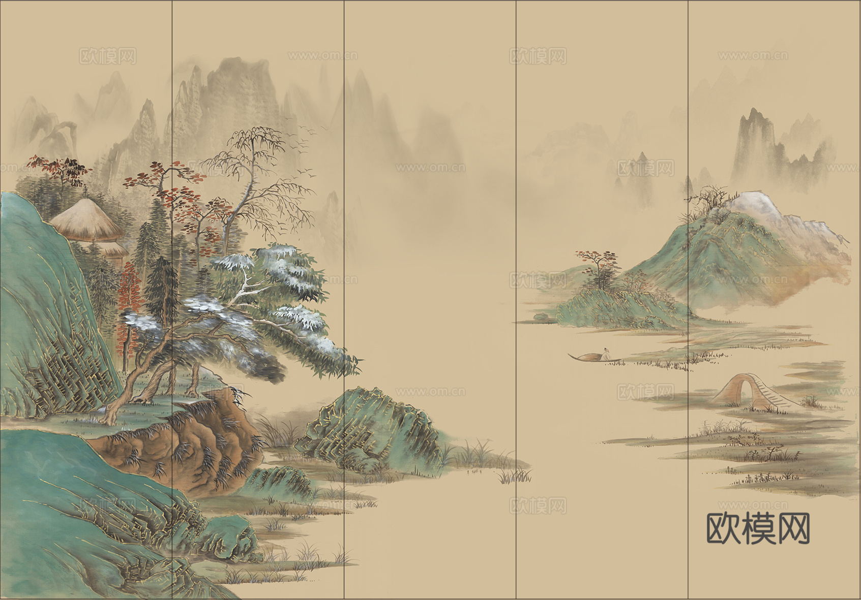 中式山水硬包贴图