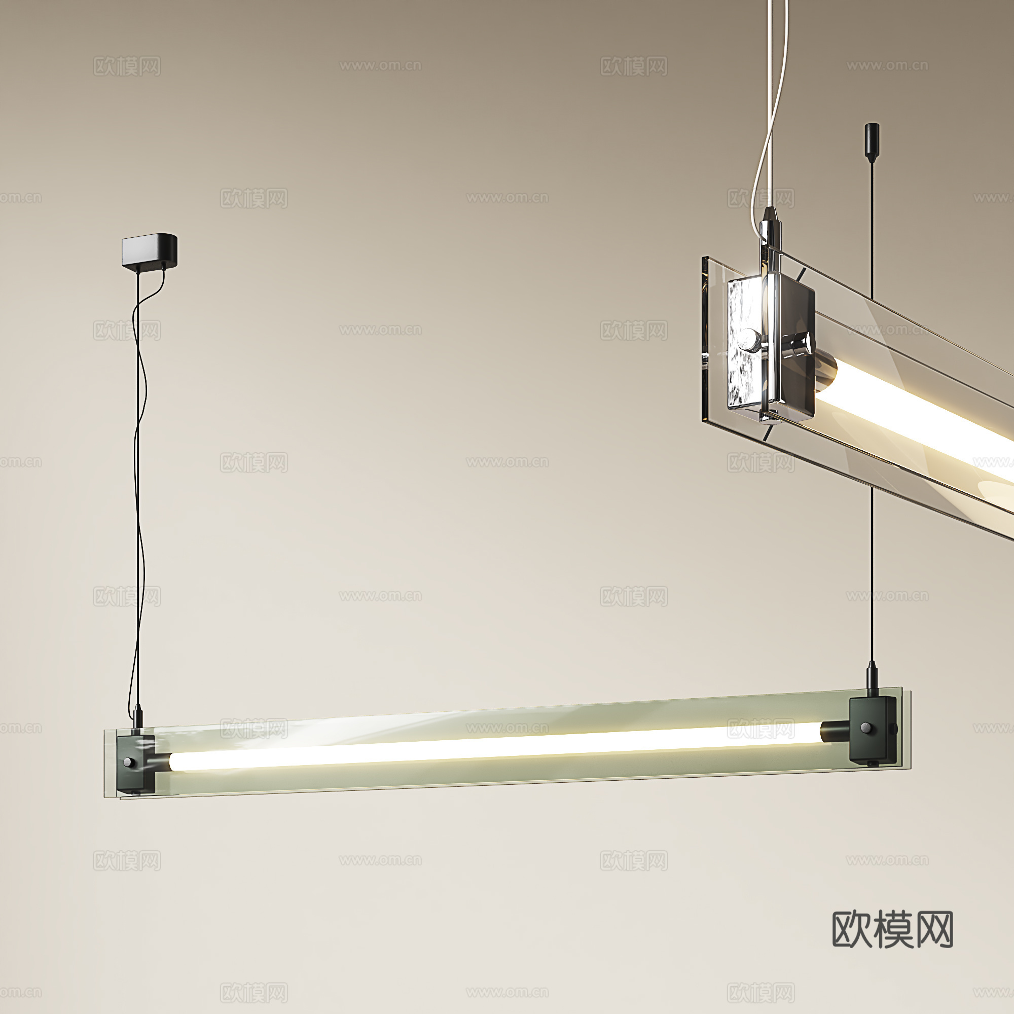 现代餐厅玻璃吊灯 极简一字长条吊灯 吧台简约吊灯 办公室长条3d模型