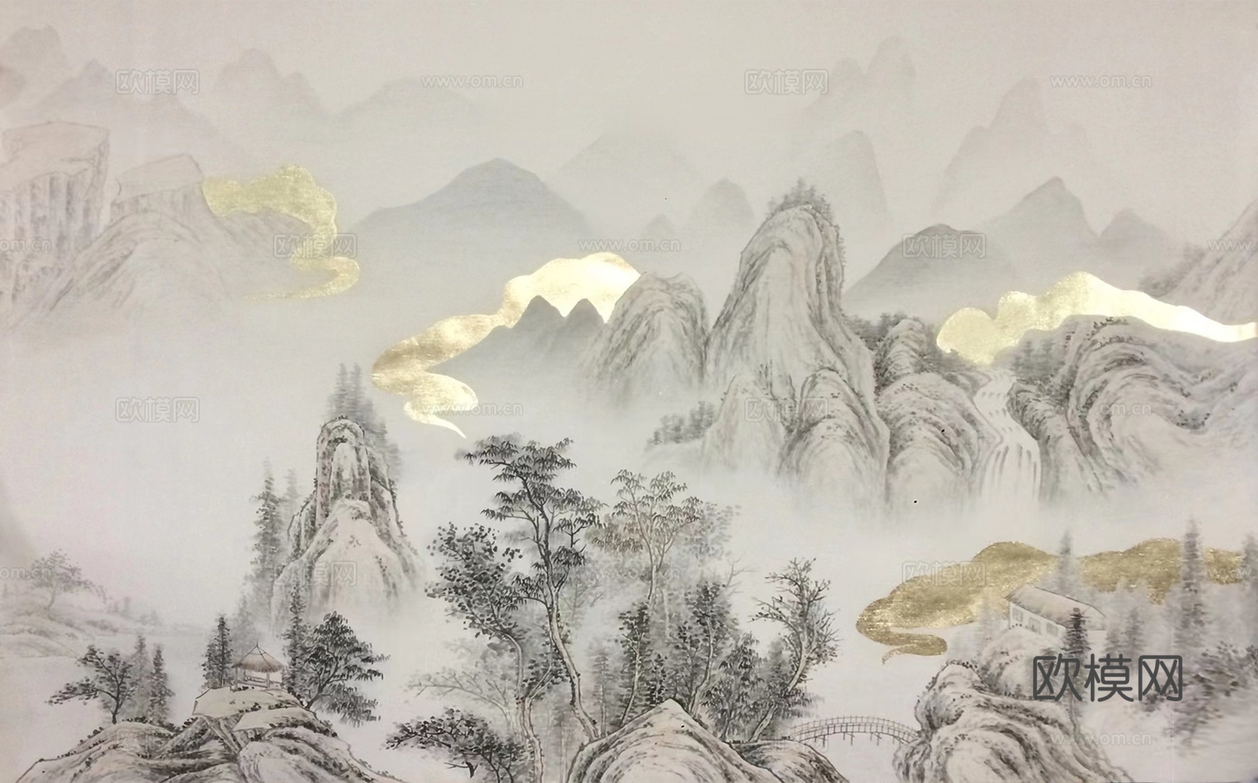 免抠中式新中式背景墙壁纸墙纸挂画贴图