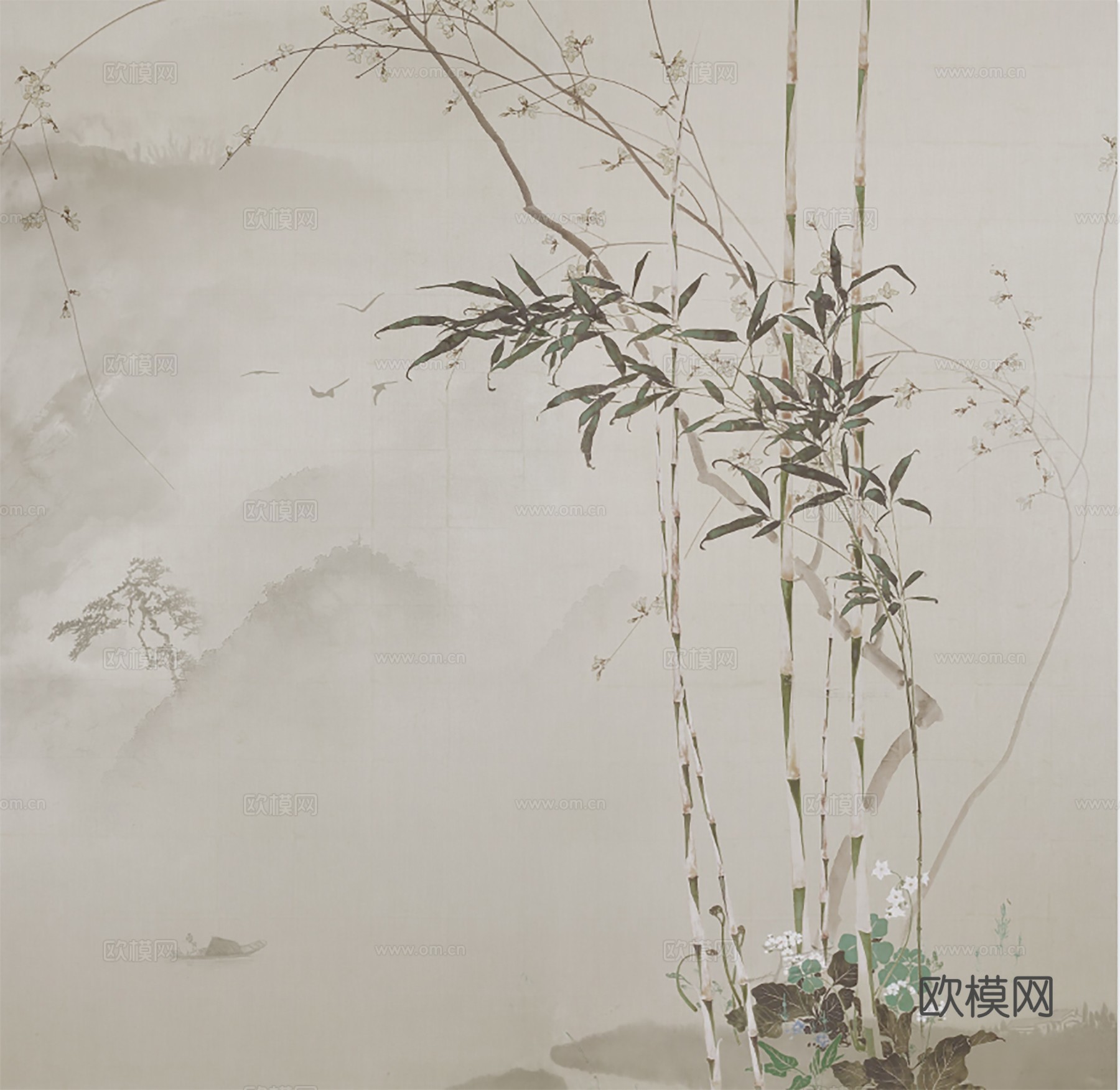 新中式中式挂画竹子贴图