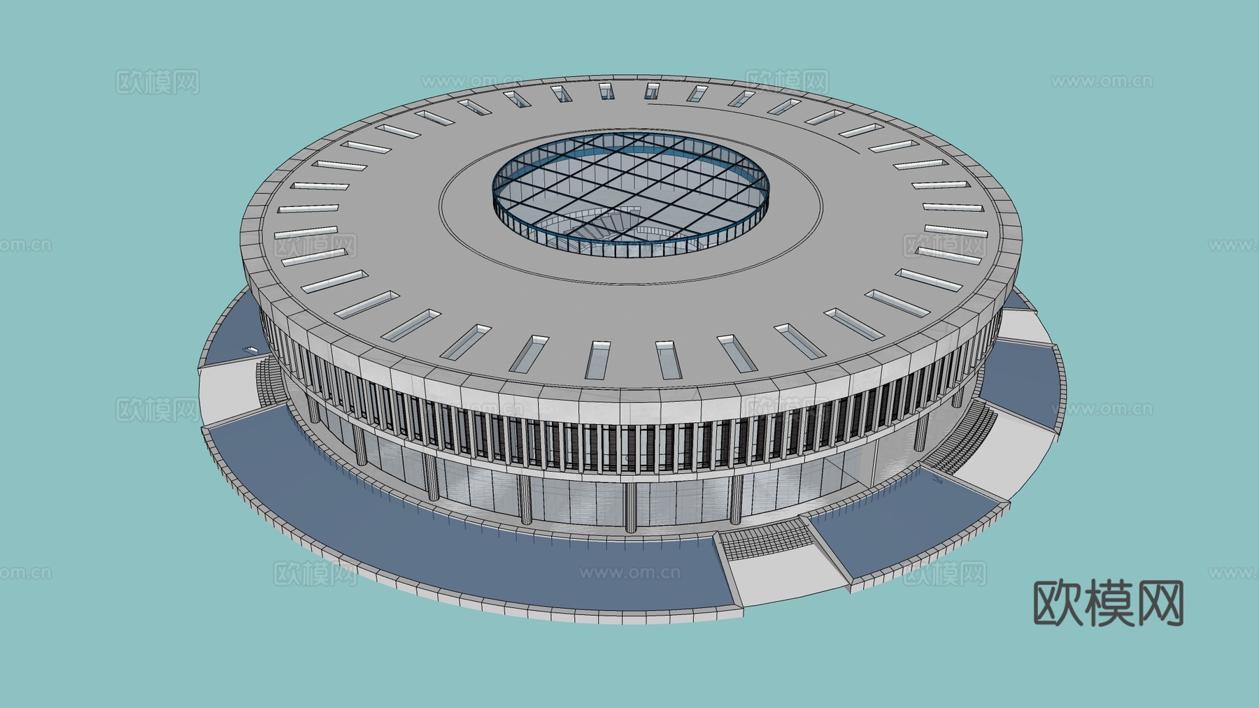 现代圆形建筑 公共建筑 圆形图书馆建筑 展览馆建筑su模型