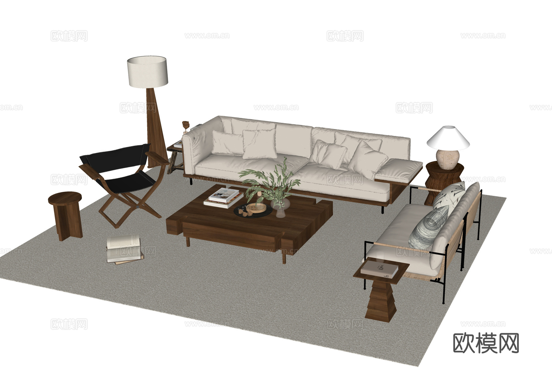 现代沙发茶几组合su模型下载（渲染图2）