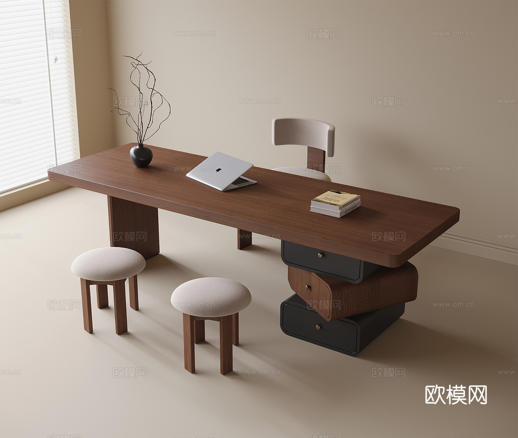 现代书桌椅 凳子 书桌3d模型