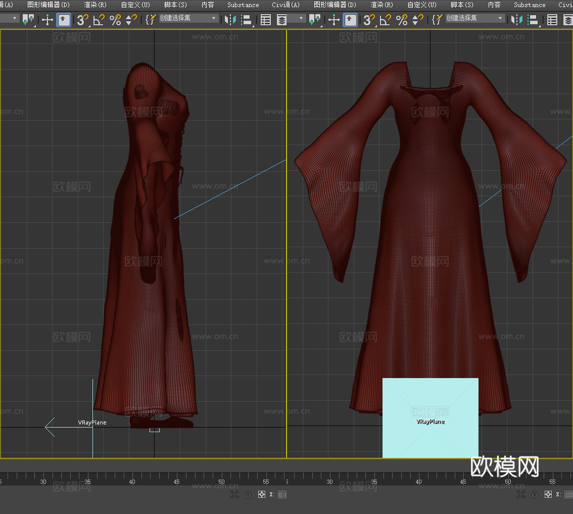 连衣裙 长袍 中世纪服装 系带裙 复古裙 套装 鞋子 女性服3d模型