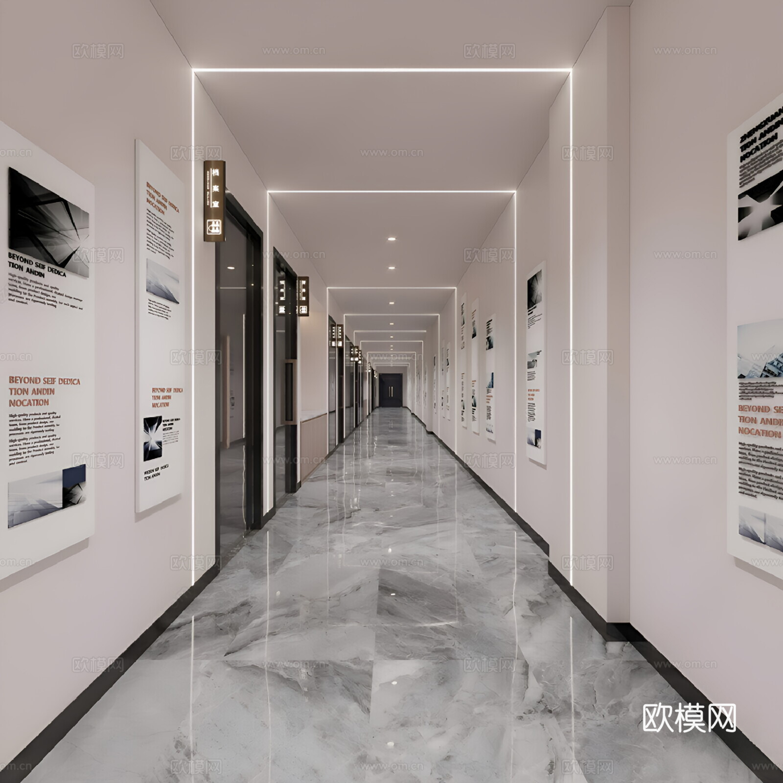 现代办公室过道3d模型