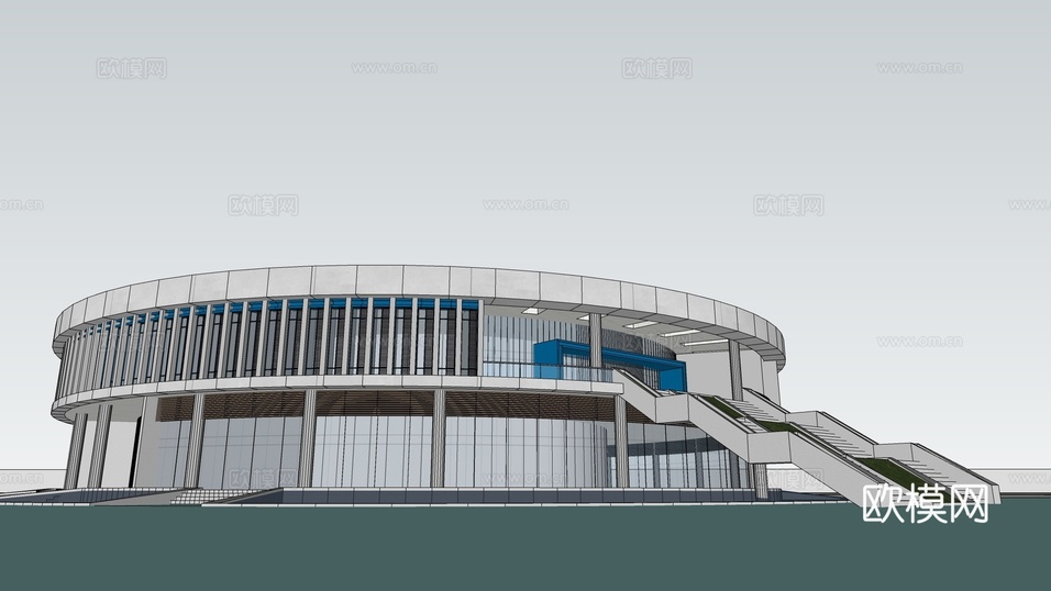 现代圆形建筑 公共建筑 圆形图书馆建筑 展览馆建筑su模型下载(渲染图2)