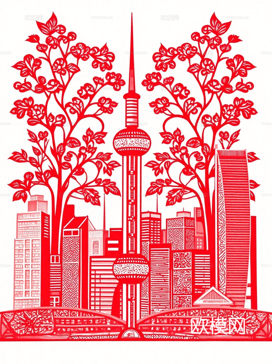 上海东方明珠建筑剪纸画
