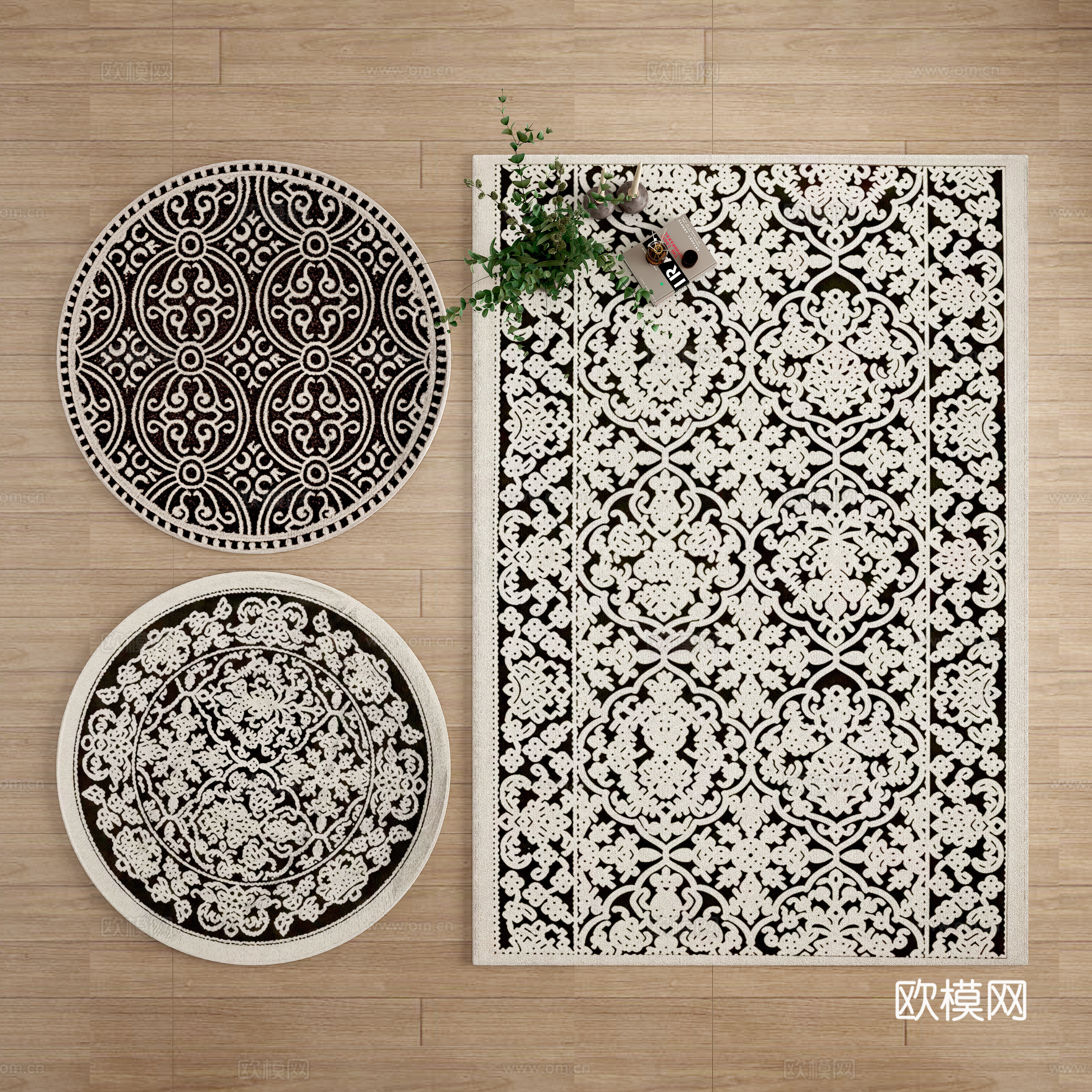 中古黑白花纹地毯3d模型