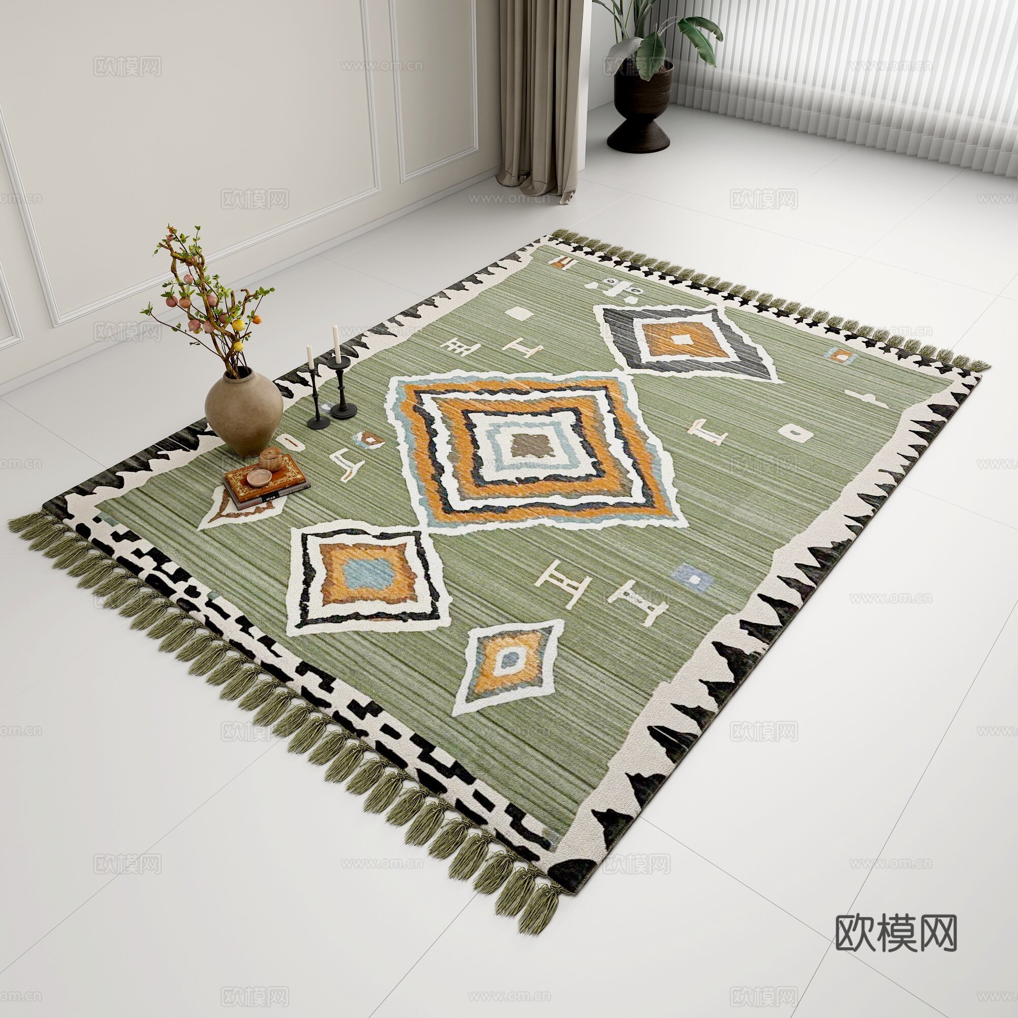 复古绿色花纹地毯3d模型