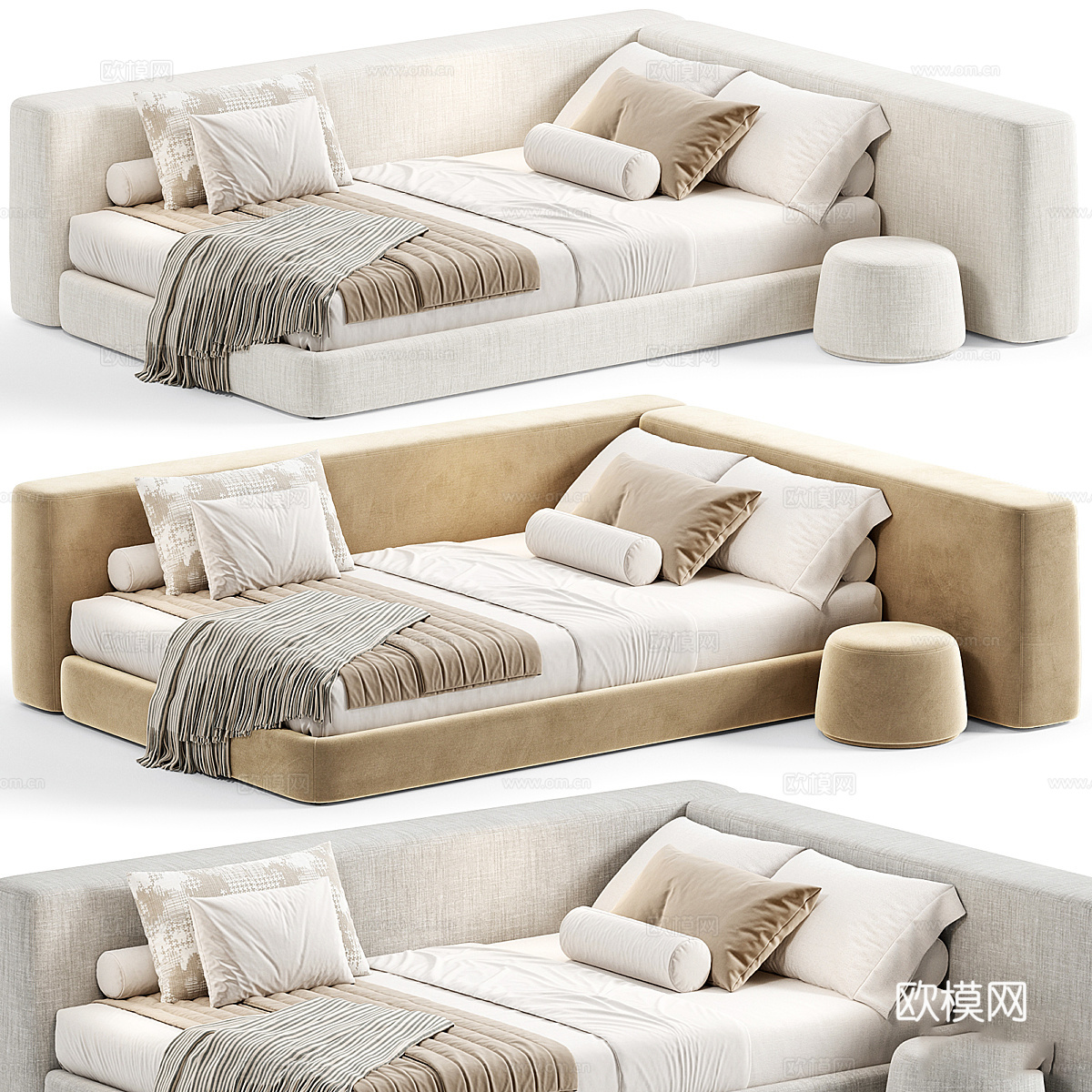 现代奶油风儿童布艺沙发床3d模型