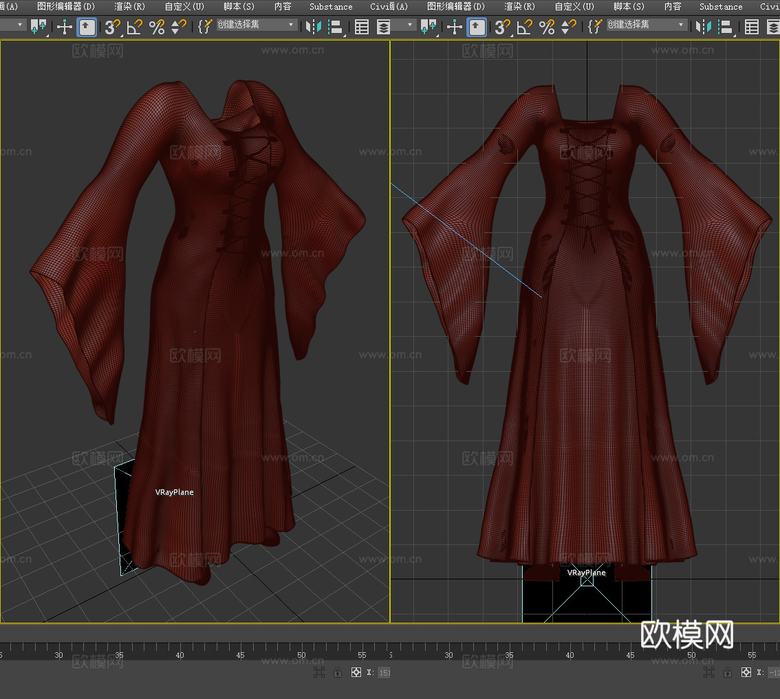 连衣裙 长袍 中世纪服装 系带裙 复古裙 套装 鞋子 女性服3d模型