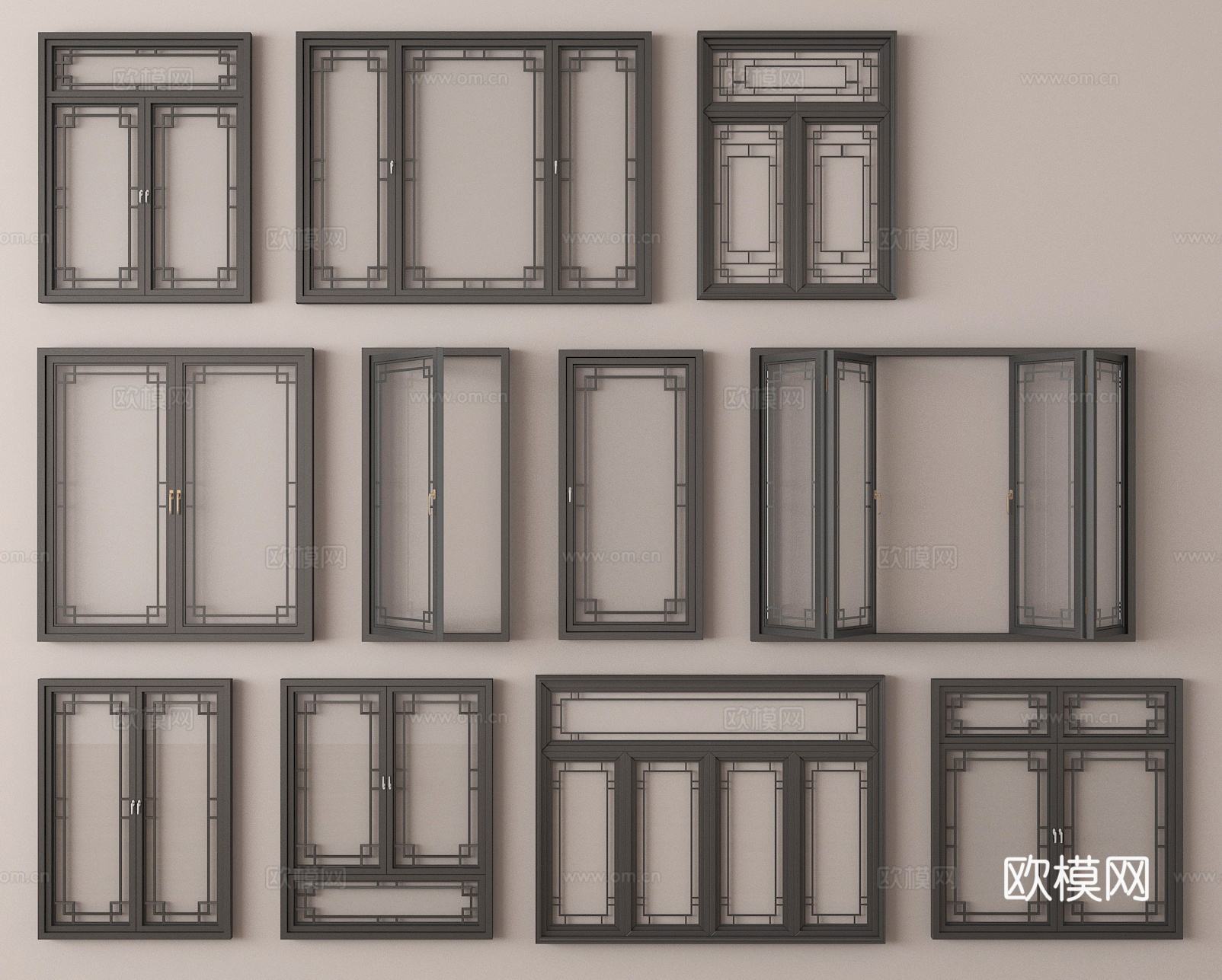 新中式窗户 平开窗 落地窗3d模型