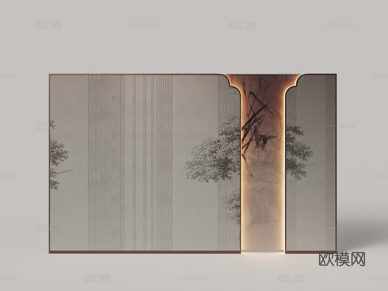 中式卧室国画背景墙3d模型