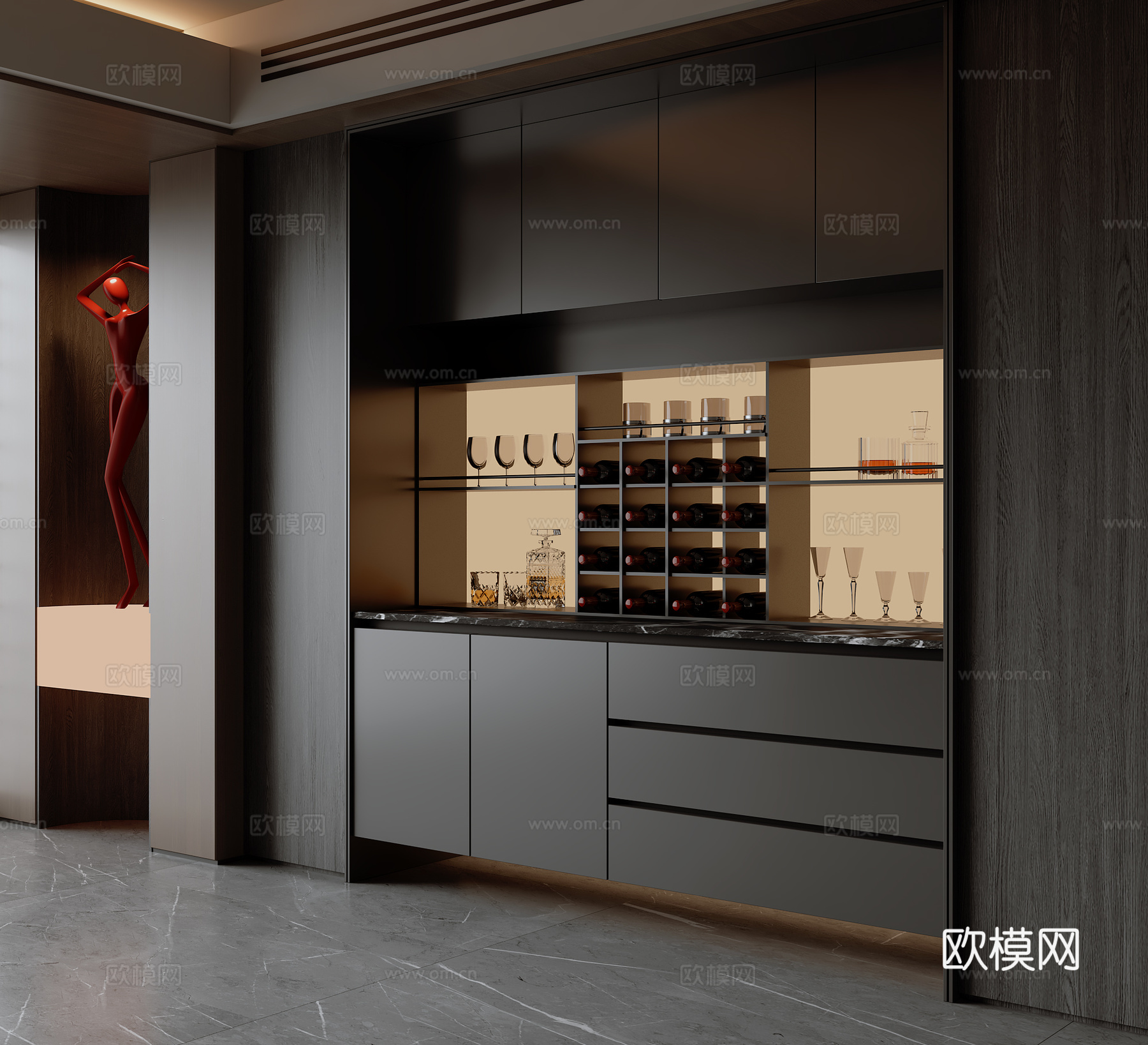 现代意式酒柜3d模型