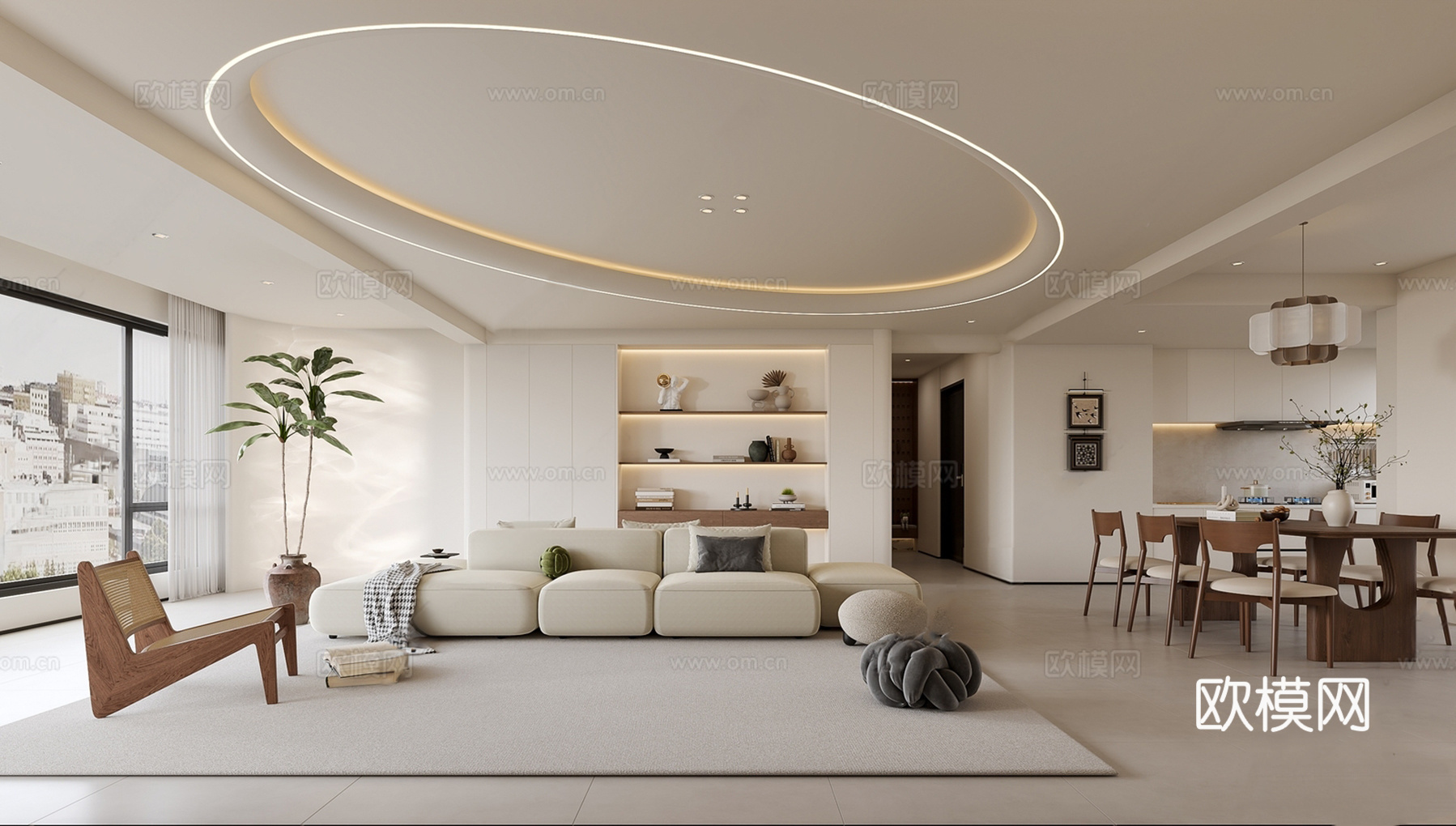 奶油中古家居客厅 奶油客餐厅 中古客餐厅 现代奶油 阳台洗衣3d模型