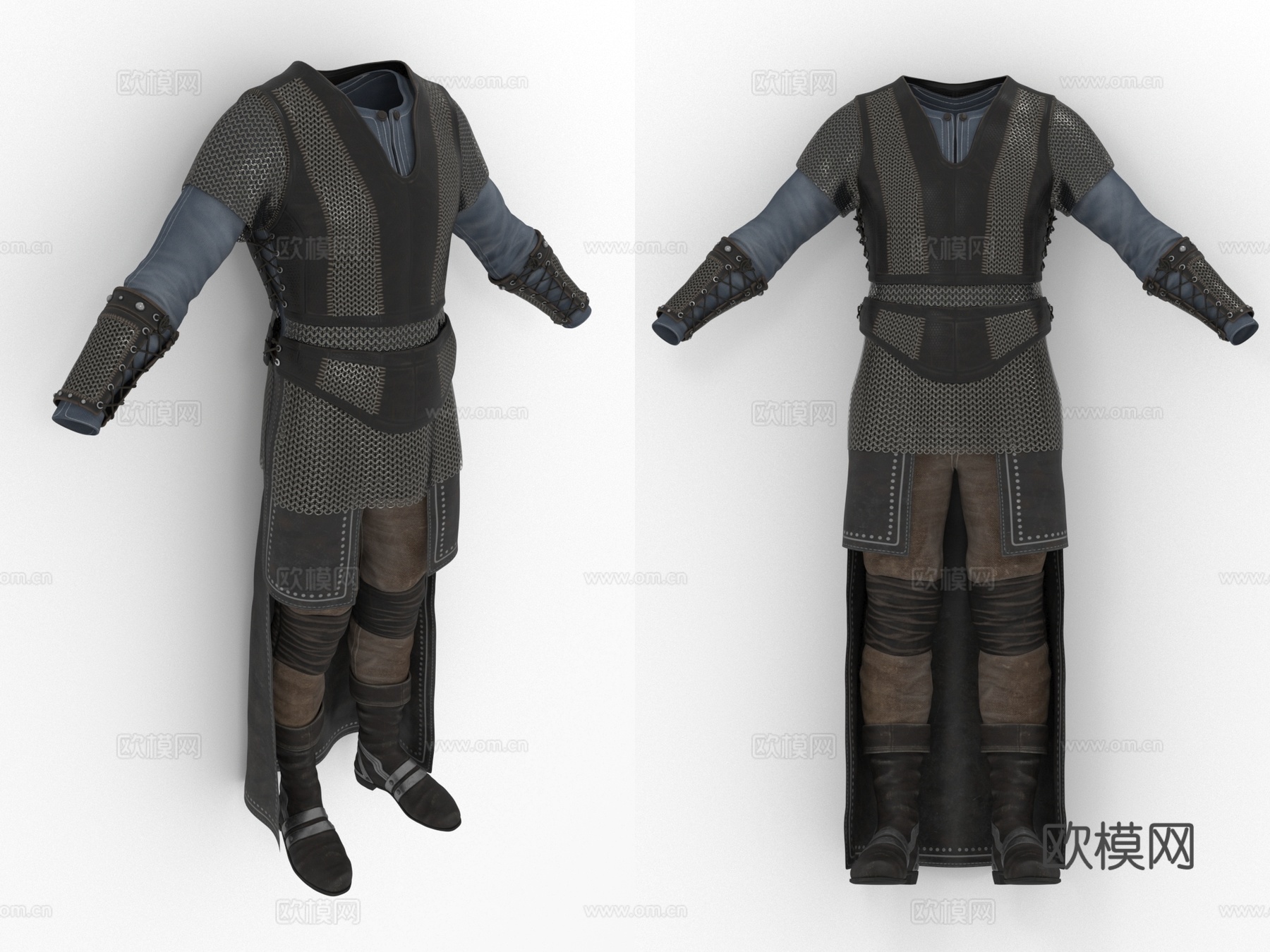 战士服装 中世纪服装 铠甲 锁子甲 皮甲 套装 古装3d模型