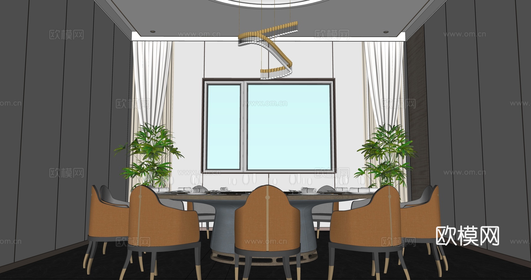 新中式餐厅包间su模型