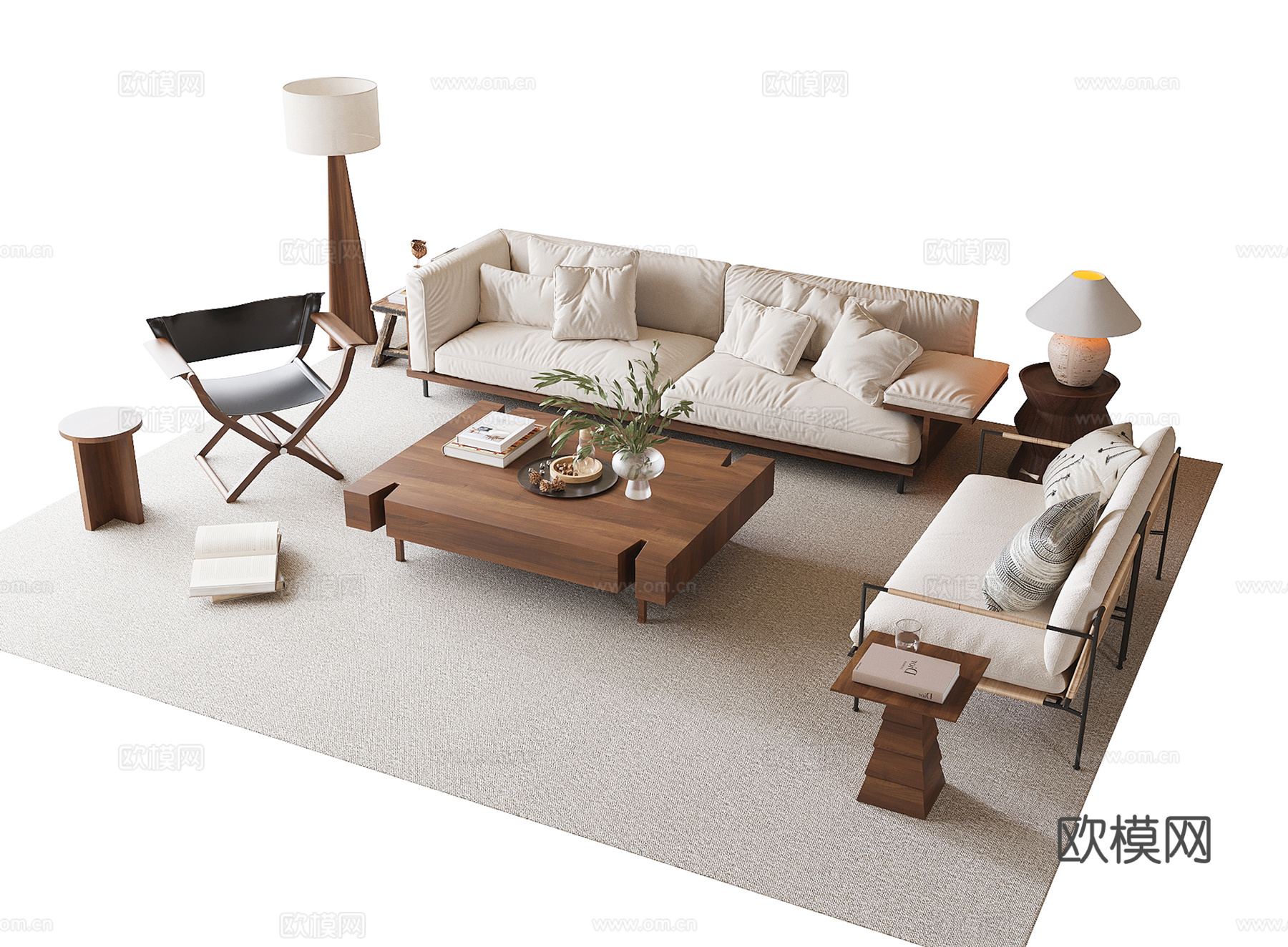 现代沙发茶几组合su模型下载（渲染图1）
