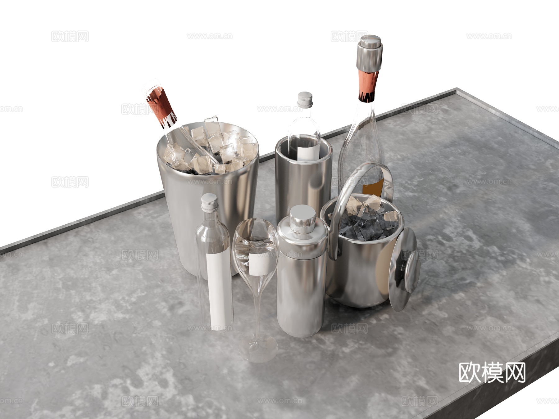 酒具酒桶不锈钢桶  酒瓶酒杯雪克杯su模型