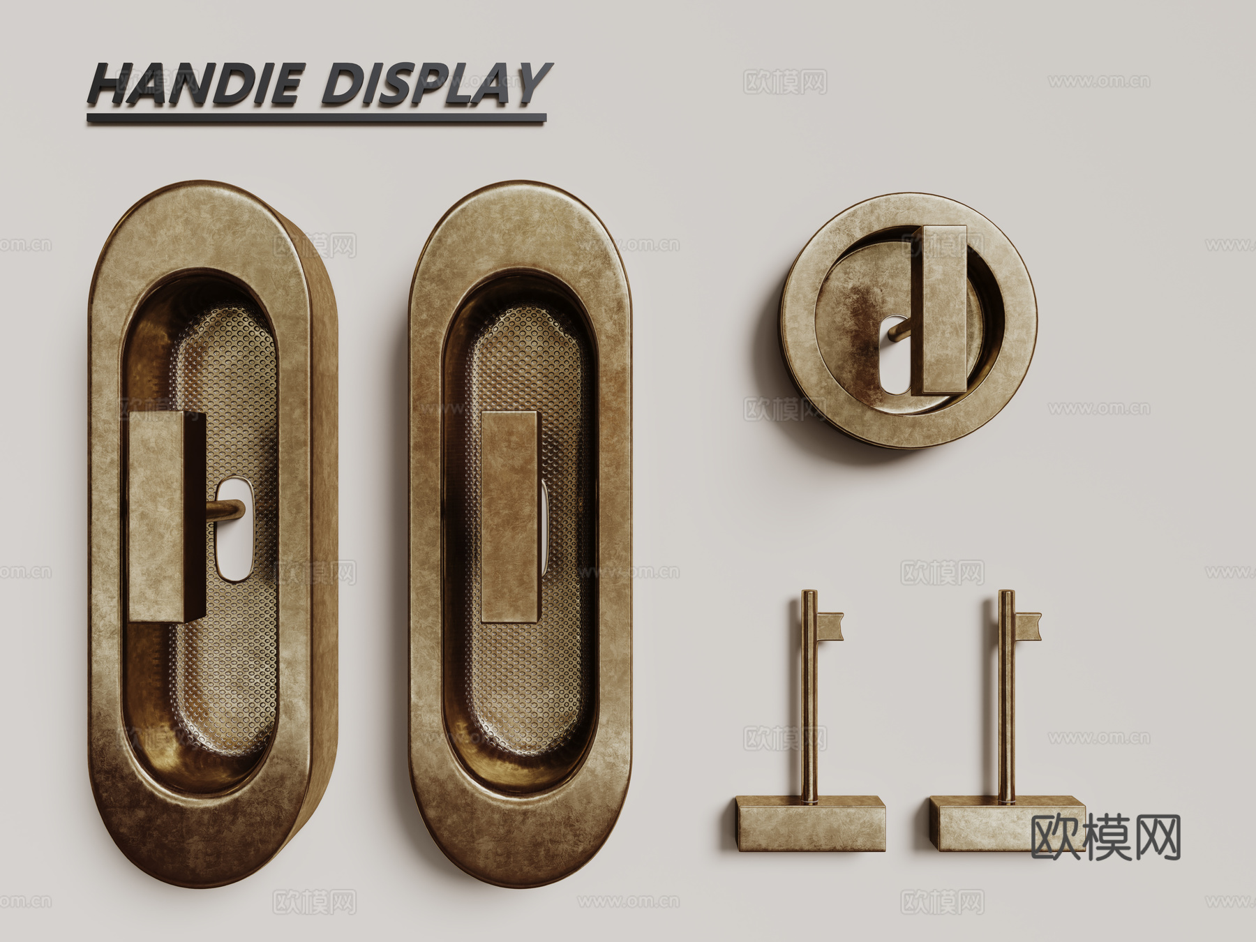 新中式门把手 中式门锁 中式门扣门环3d模型