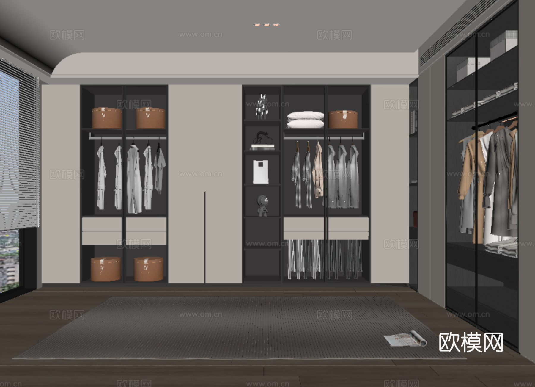 现代衣帽间 玻璃衣柜 衣柜 衣服挂件 饰品摆件su模型