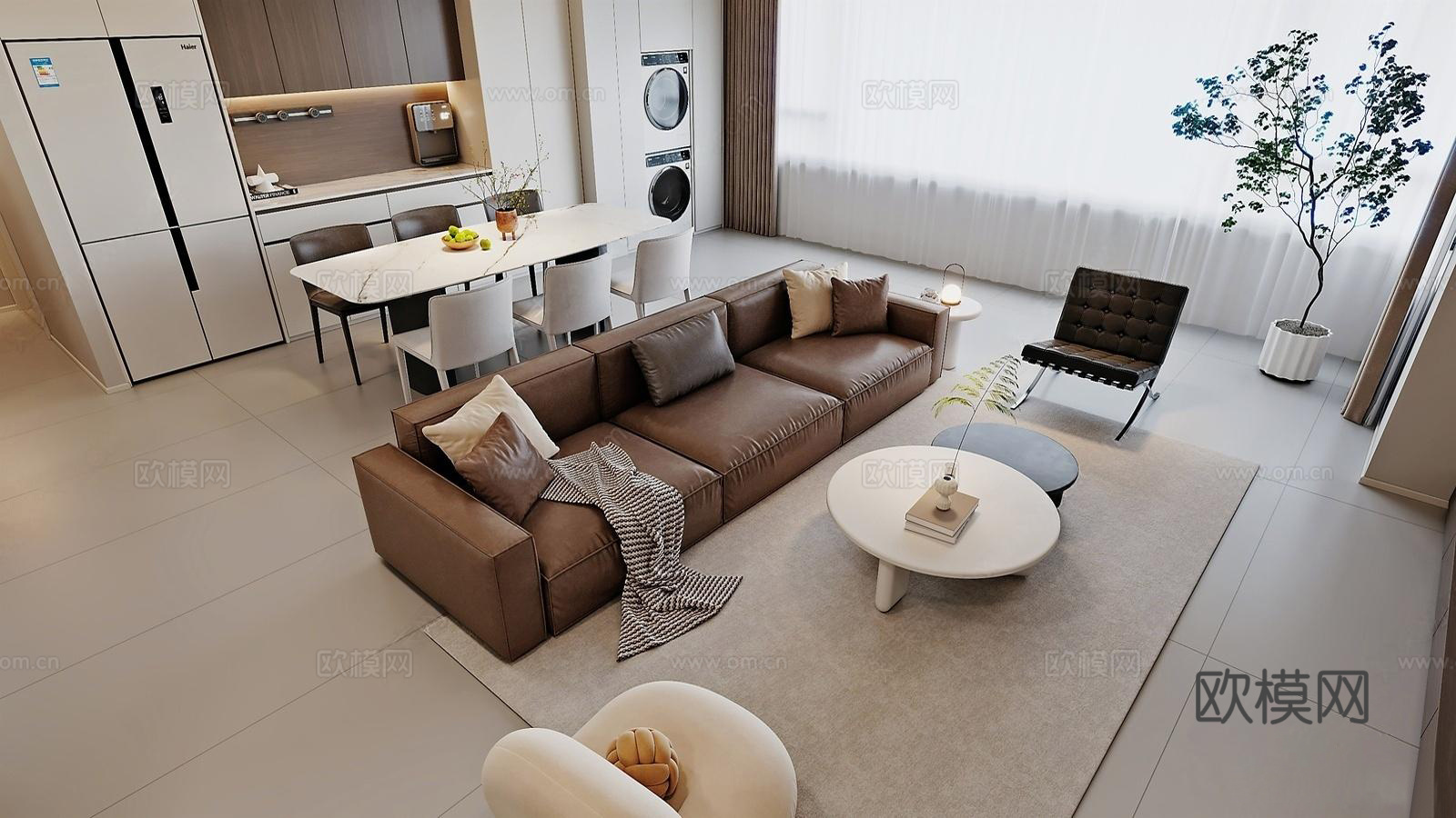 现代极简家居客厅沙发茶几餐桌组合3d模型