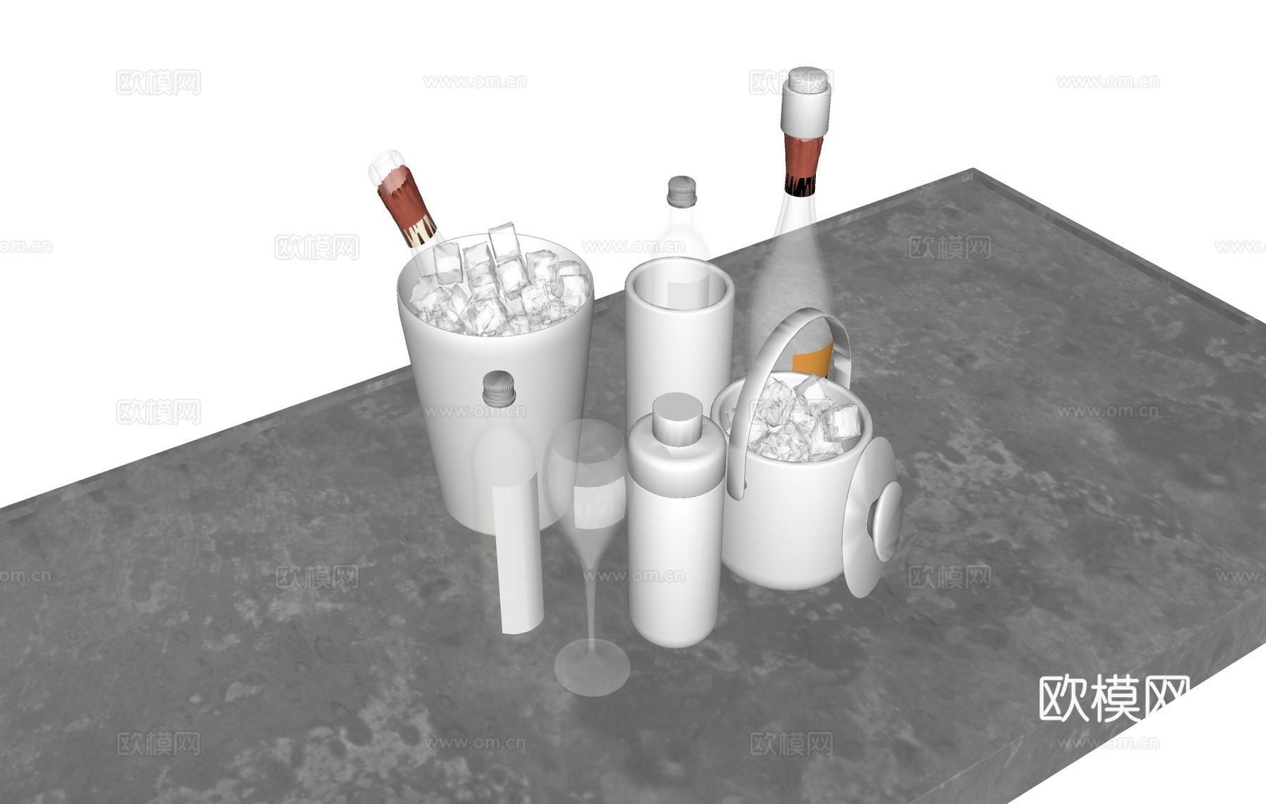 酒具酒桶不锈钢桶  酒瓶酒杯雪克杯su模型