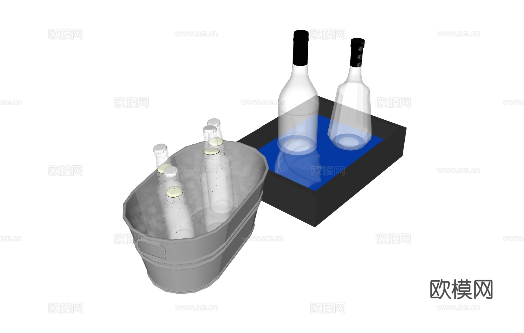 酒具酒杯酒瓶酒桶  不锈钢桶su模型
