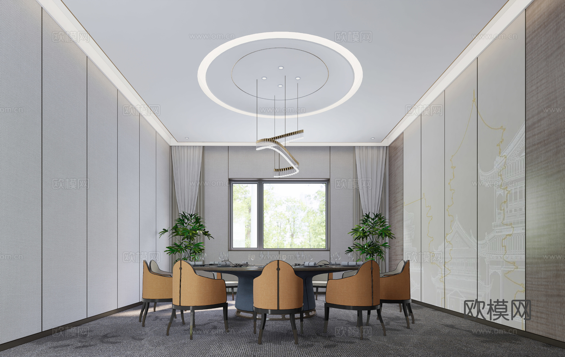 新中式餐厅包间su模型