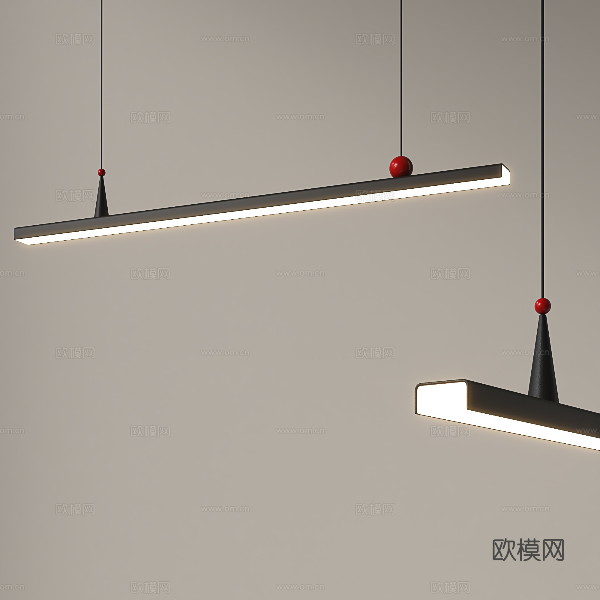 现代餐厅吊灯 极简一字长条吊灯 吧台简约吊灯 书房长条吊灯3d模型
