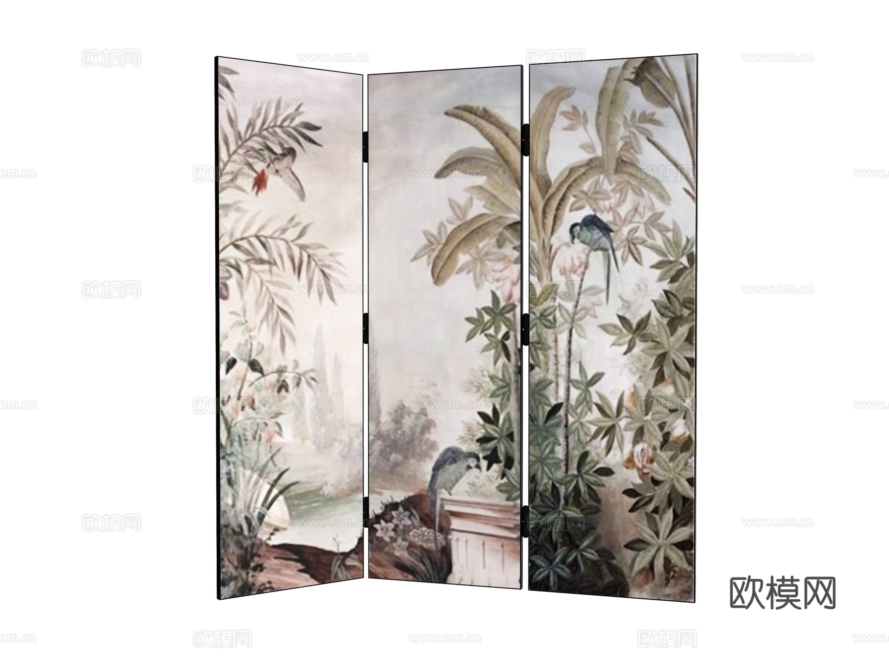 屏风隔断   布艺屏风su模型