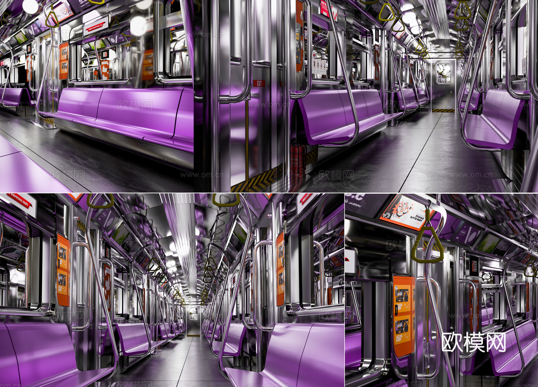 现代地铁车厢 地铁列车内部 地铁车厢内部 地铁室内装修su模型