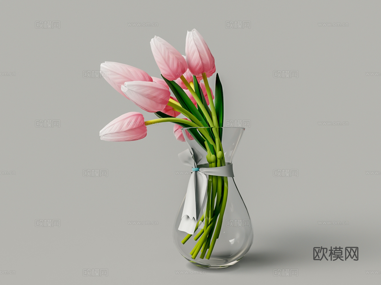 现代玫瑰花苞插花玻璃花瓶3d模型