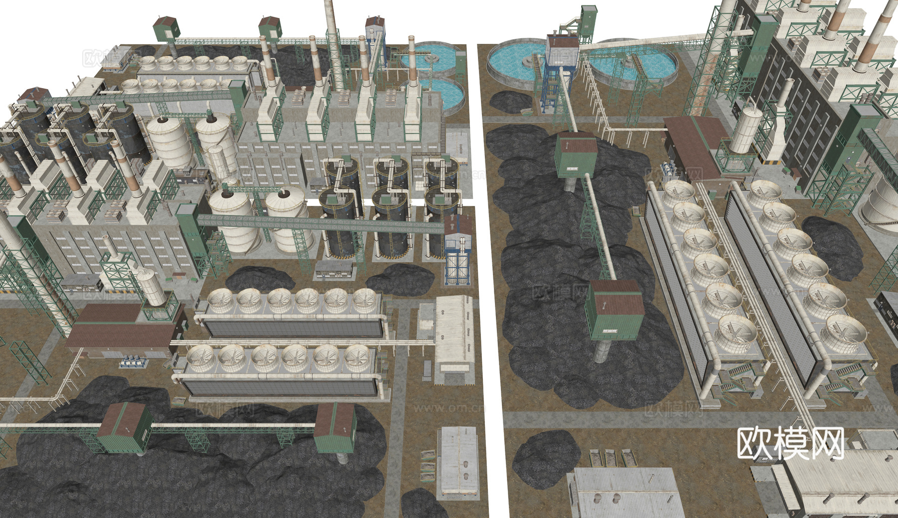 现代冶炼工厂 工厂排污烟囱 工业区工厂建筑 工业建筑组合 冶su模型