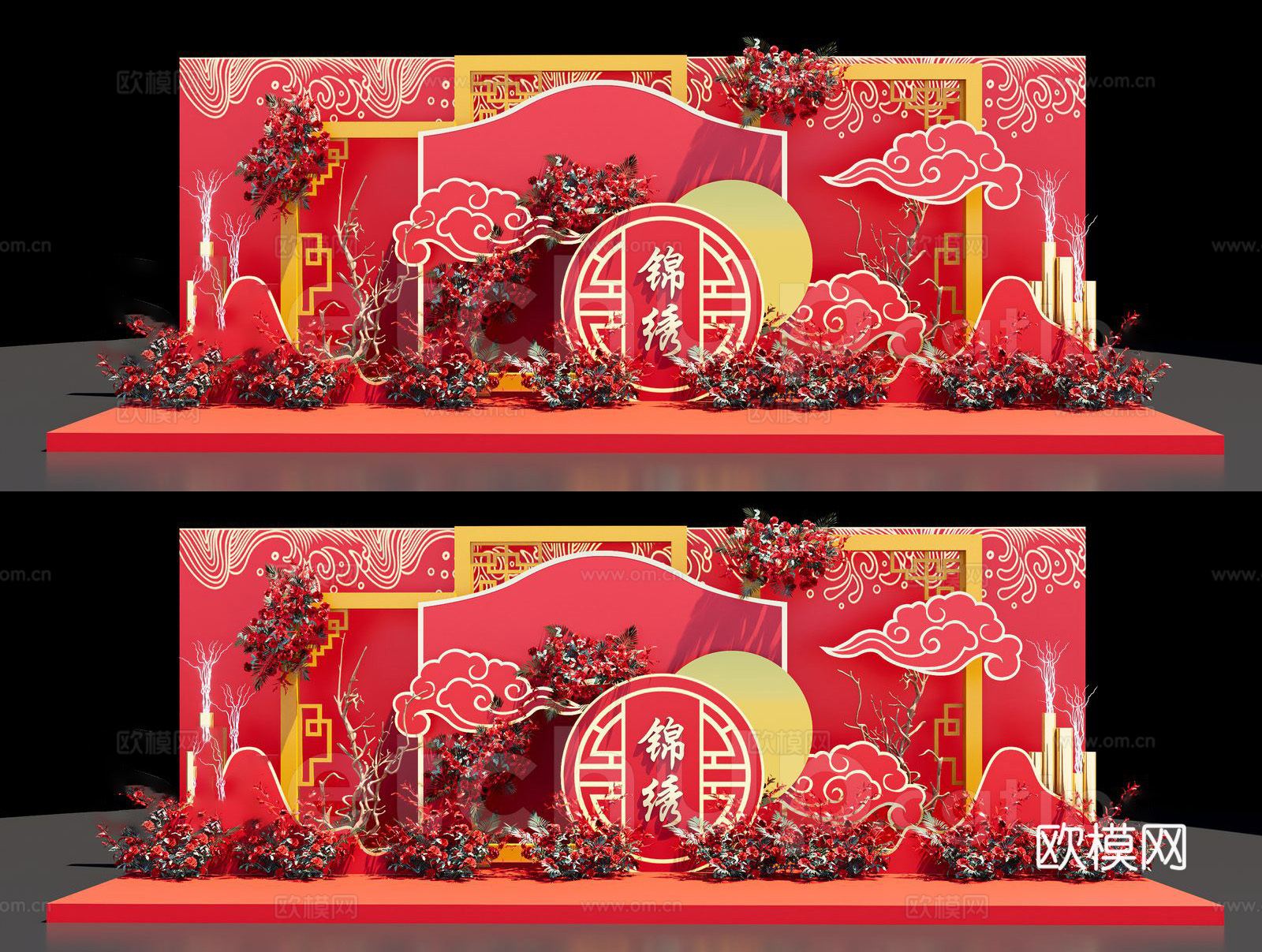 现代装饰美陈 舞台背景美陈装饰 新年商场美陈 学生考试美陈su模型