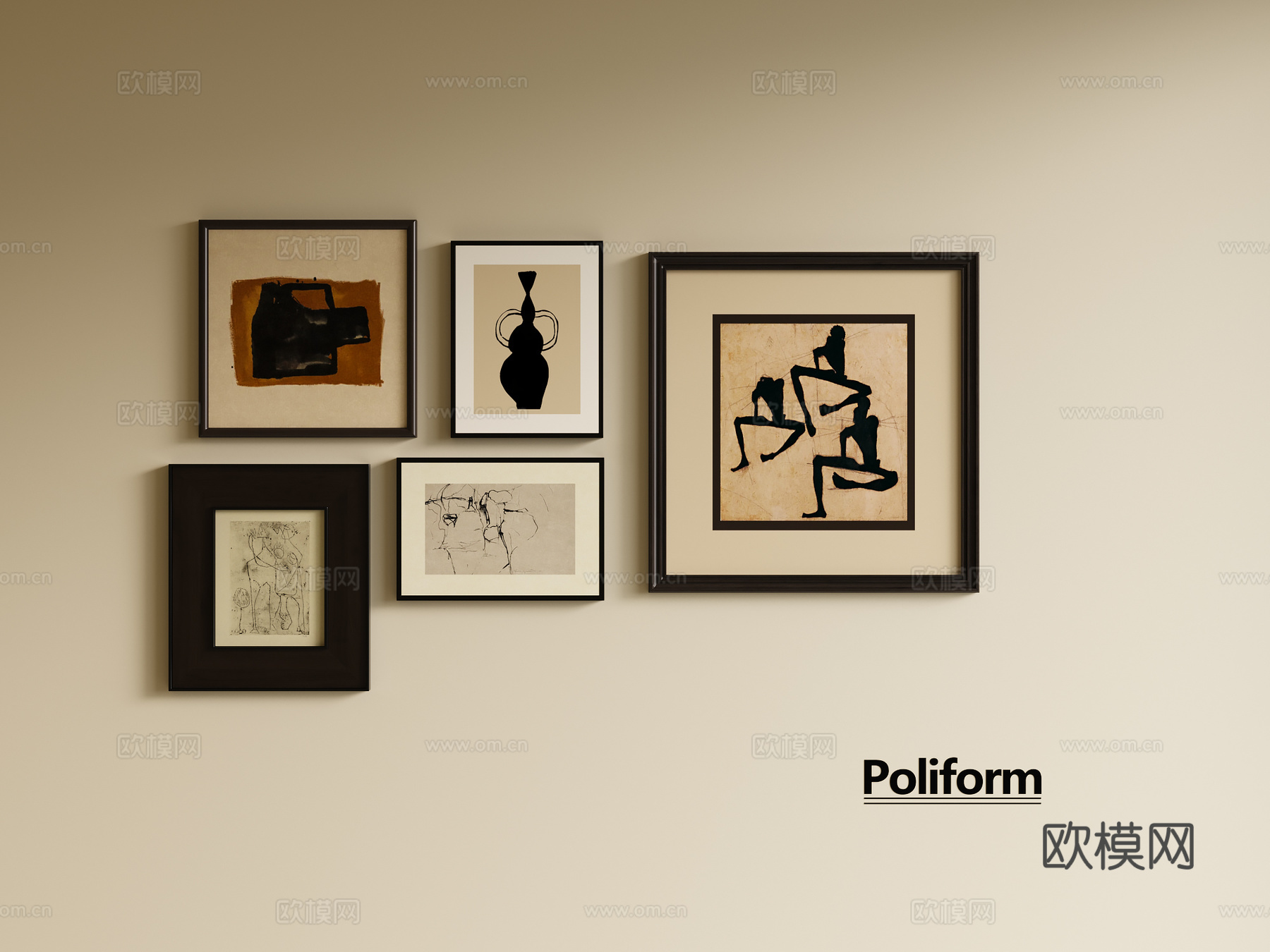 现代中古挂画装饰画3d模型