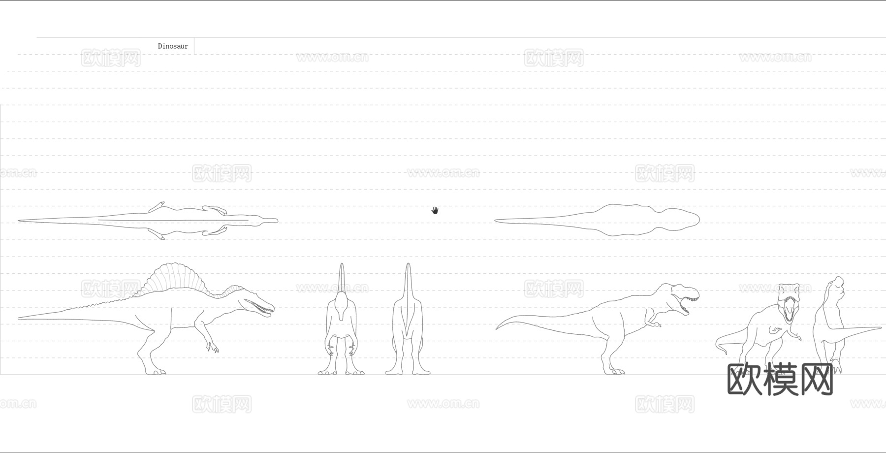 现代恐龙图纸图块 恐龙动物图纸 恐龙CAD图纸图块cad施工图