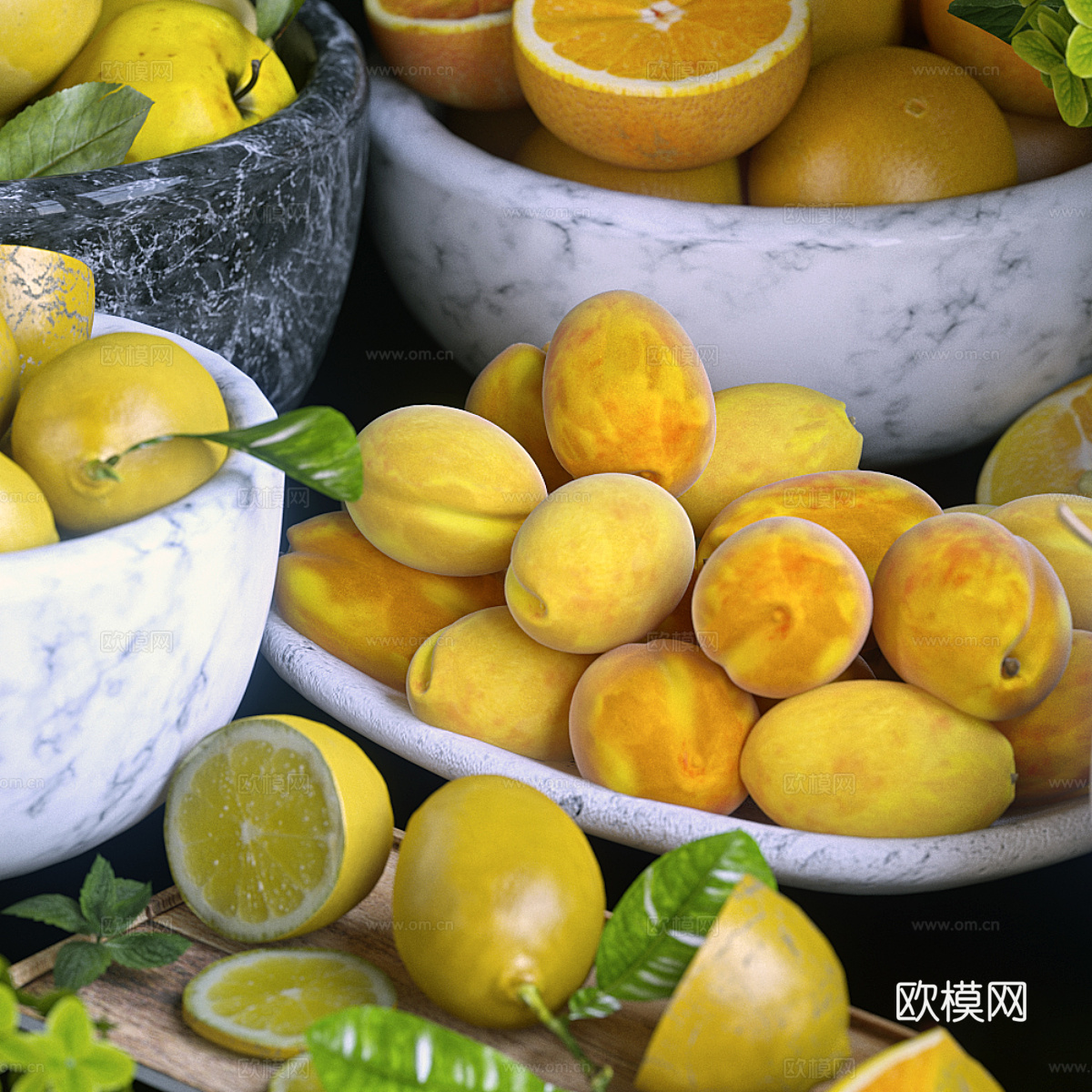 水果 果盘 黄色水果3d模型