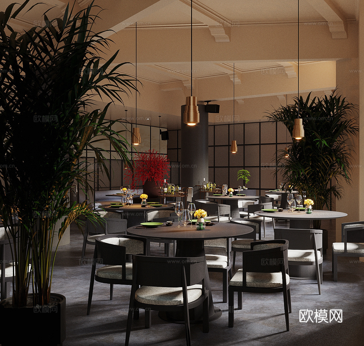 新中式酒店餐厅 现代西餐厅 现代东南亚餐厅 新中式中餐厅3d模型